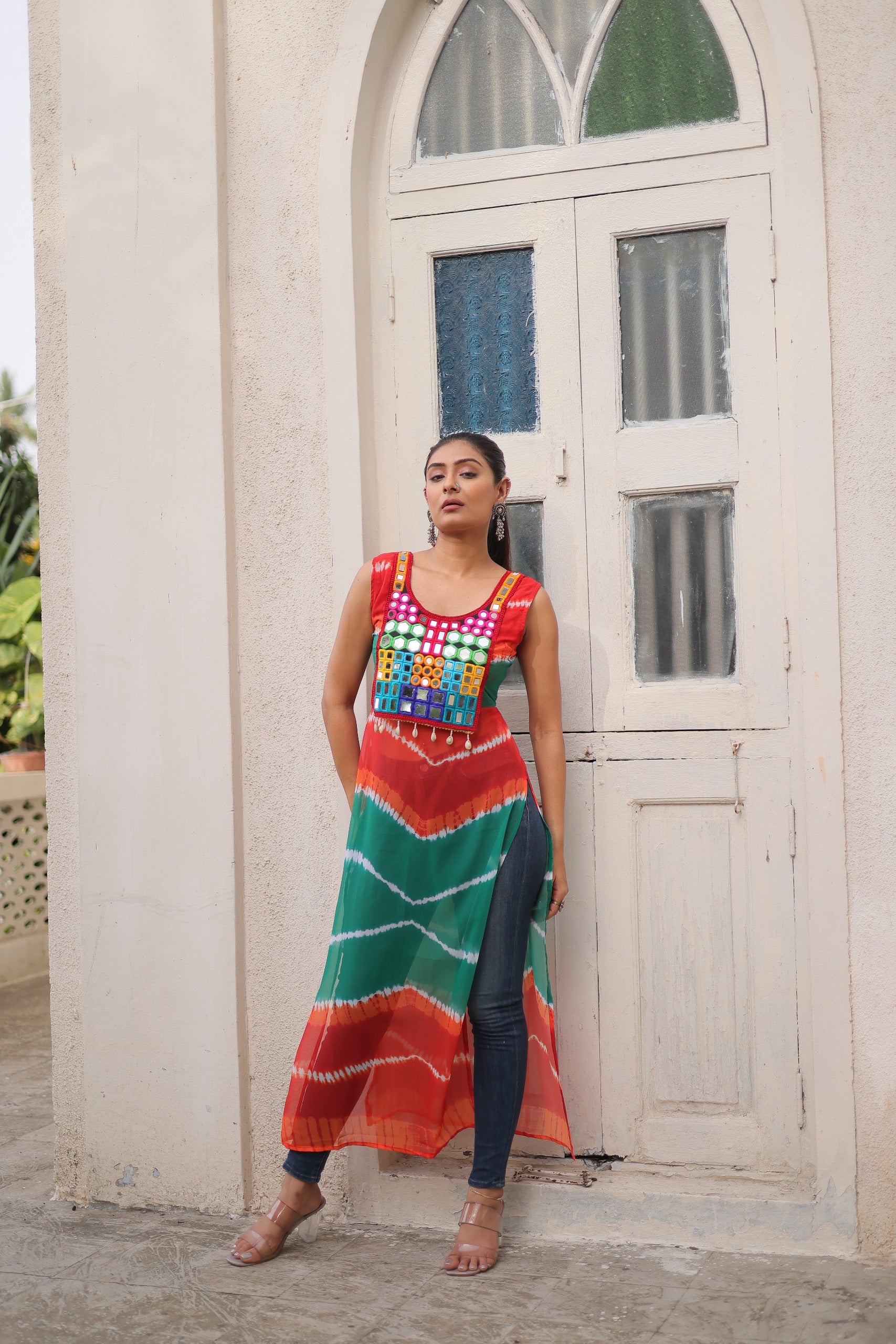 Womenline Multi Color Georgette Navratri kurti