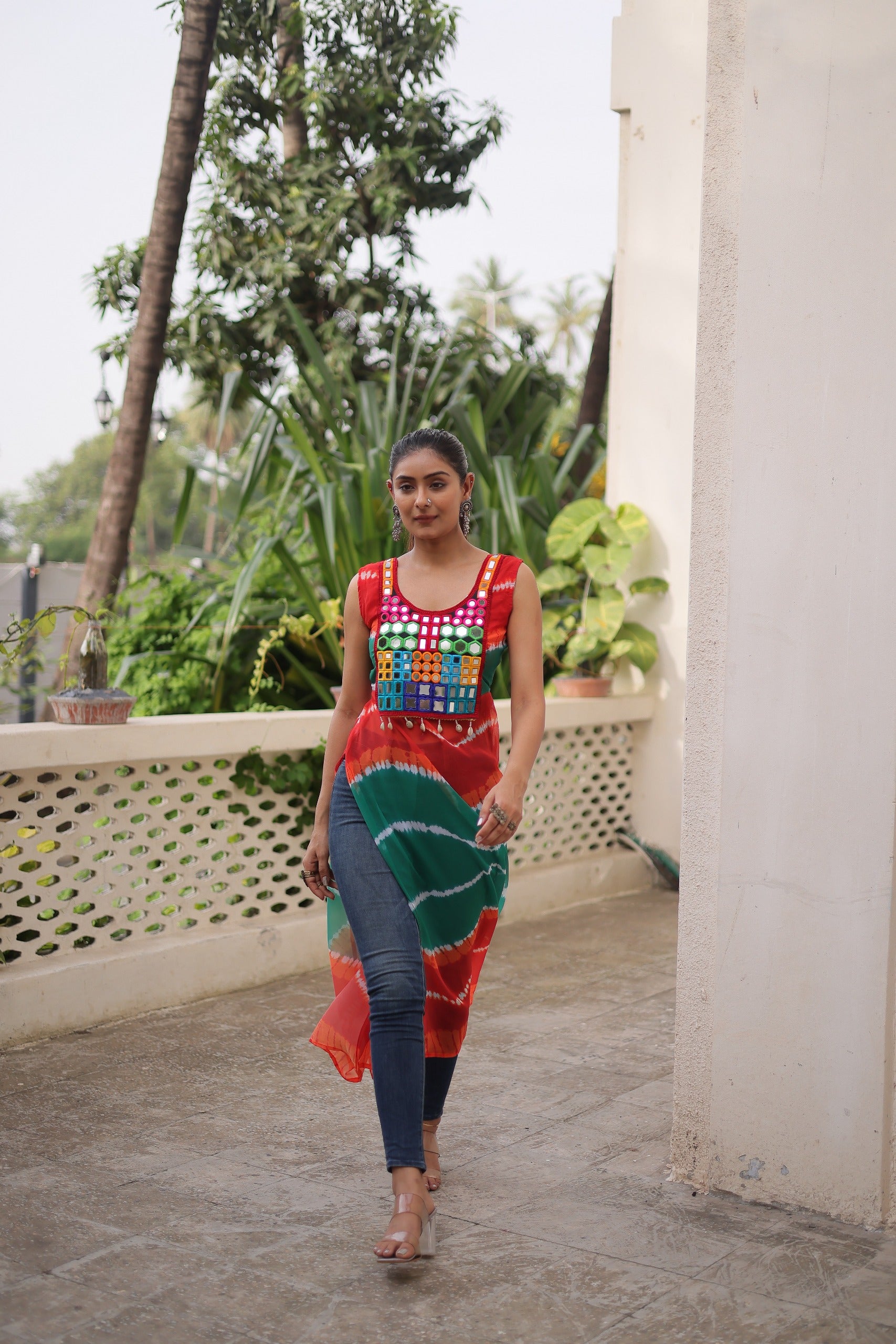 Womenline Multi Color Georgette Navratri kurti