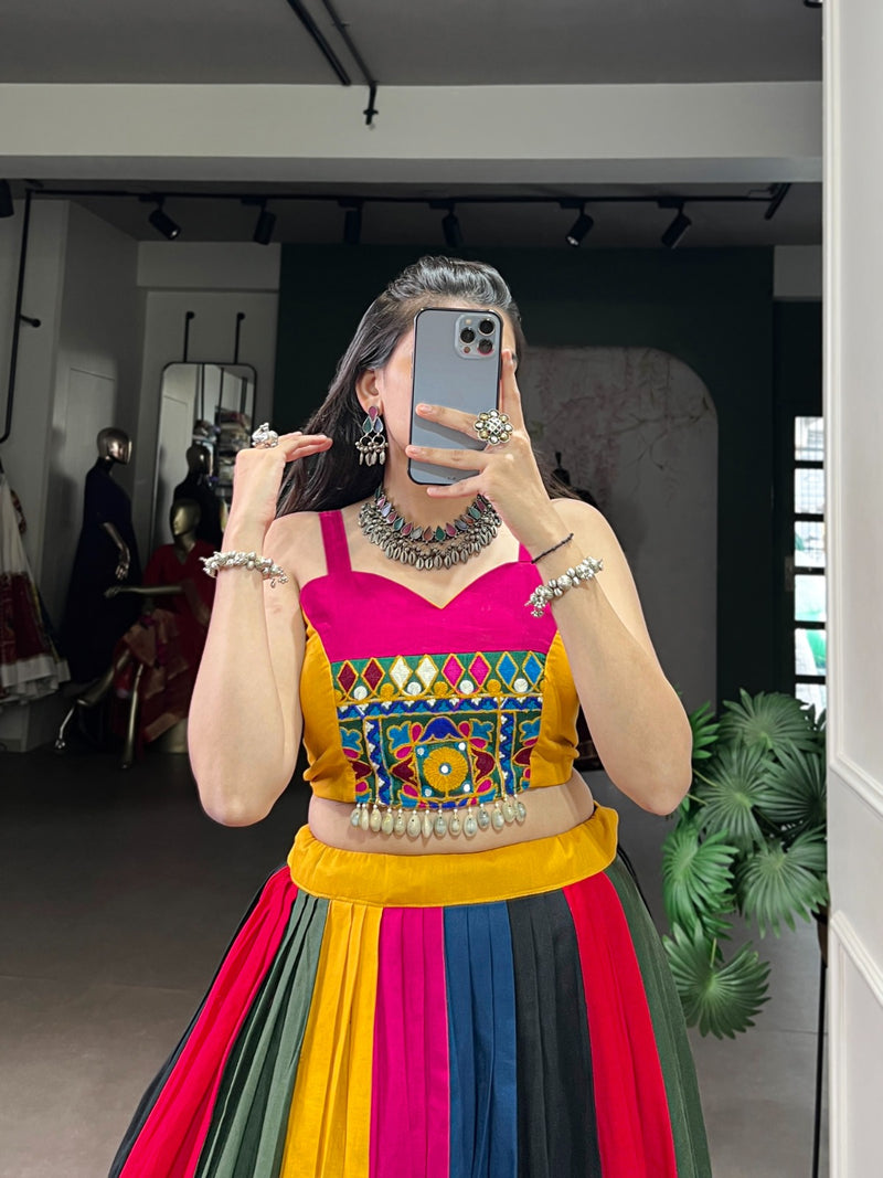 Womenline Multicolor Cotton Navratri Lehenga Choli