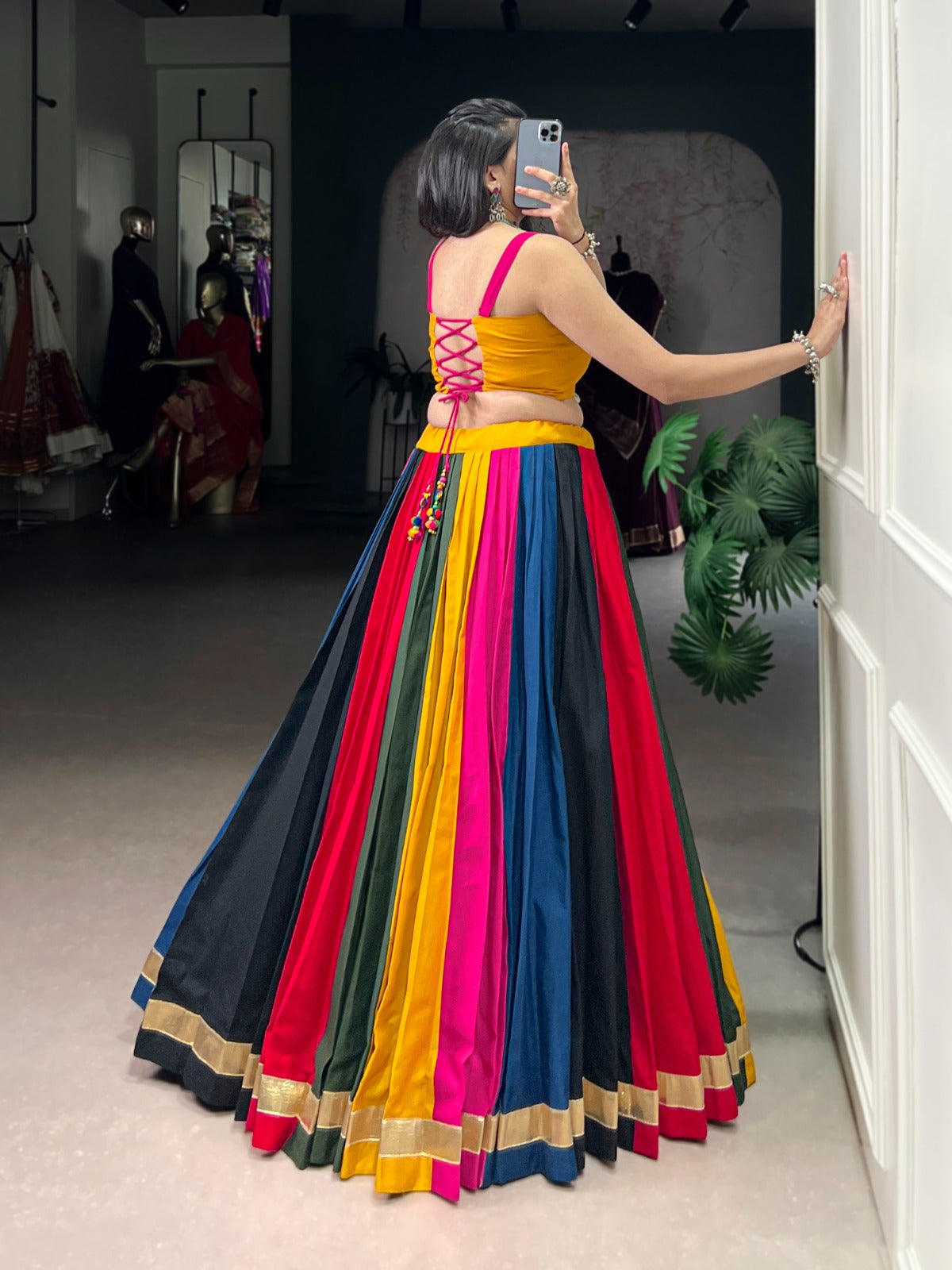 Womenline Multicolor Cotton Navratri Lehenga Choli