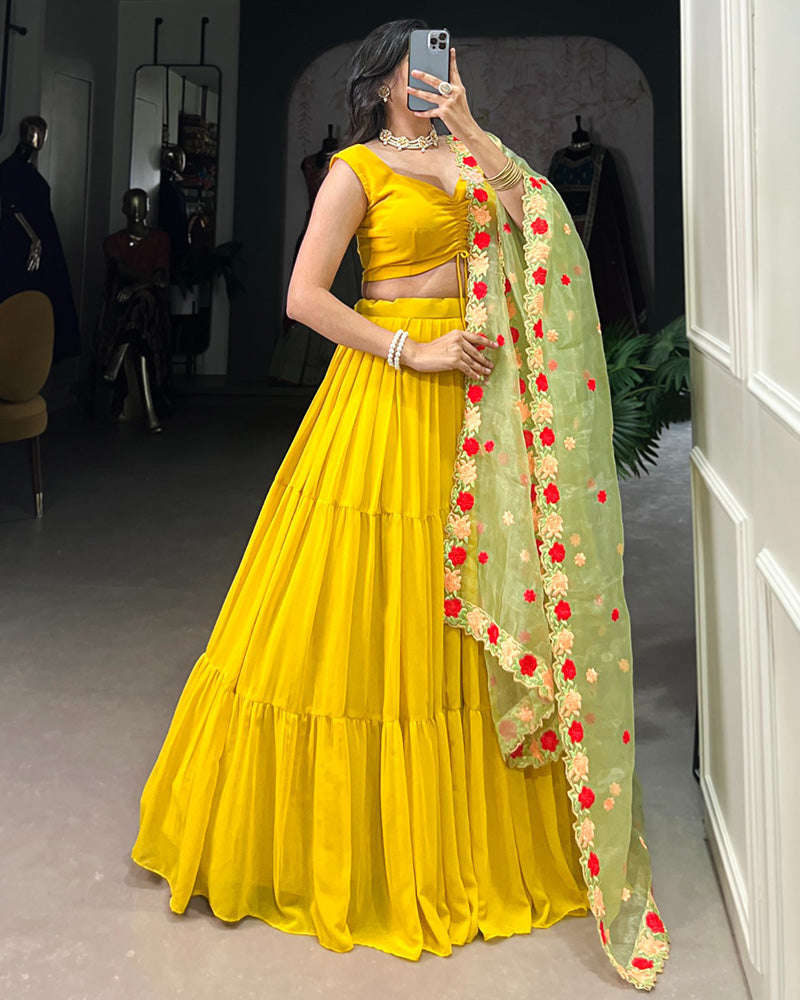 Womenline Mustard Color Georgette Lehenga Choli