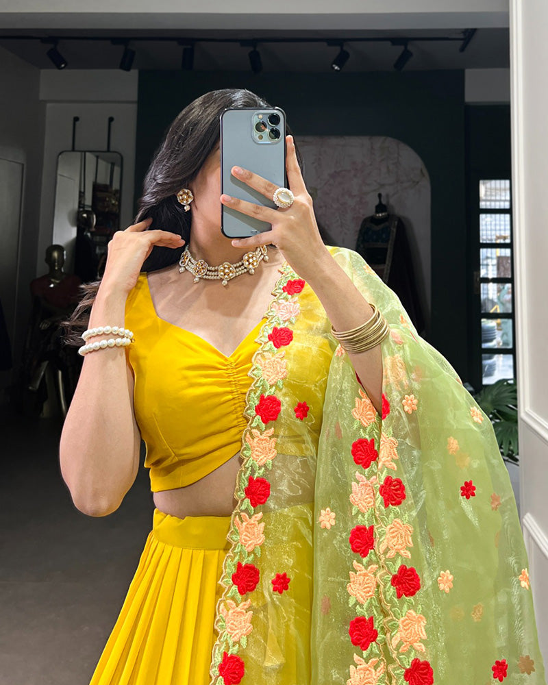 Womenline Mustard Color Georgette Lehenga Choli