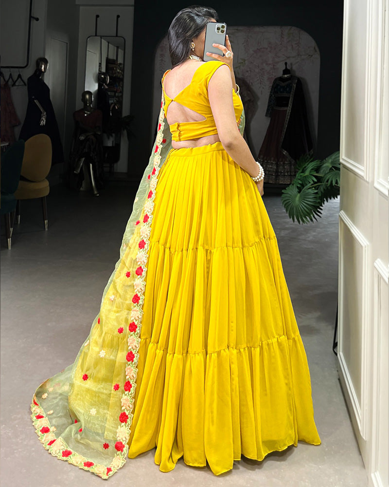 Womenline Mustard Color Georgette Lehenga Choli