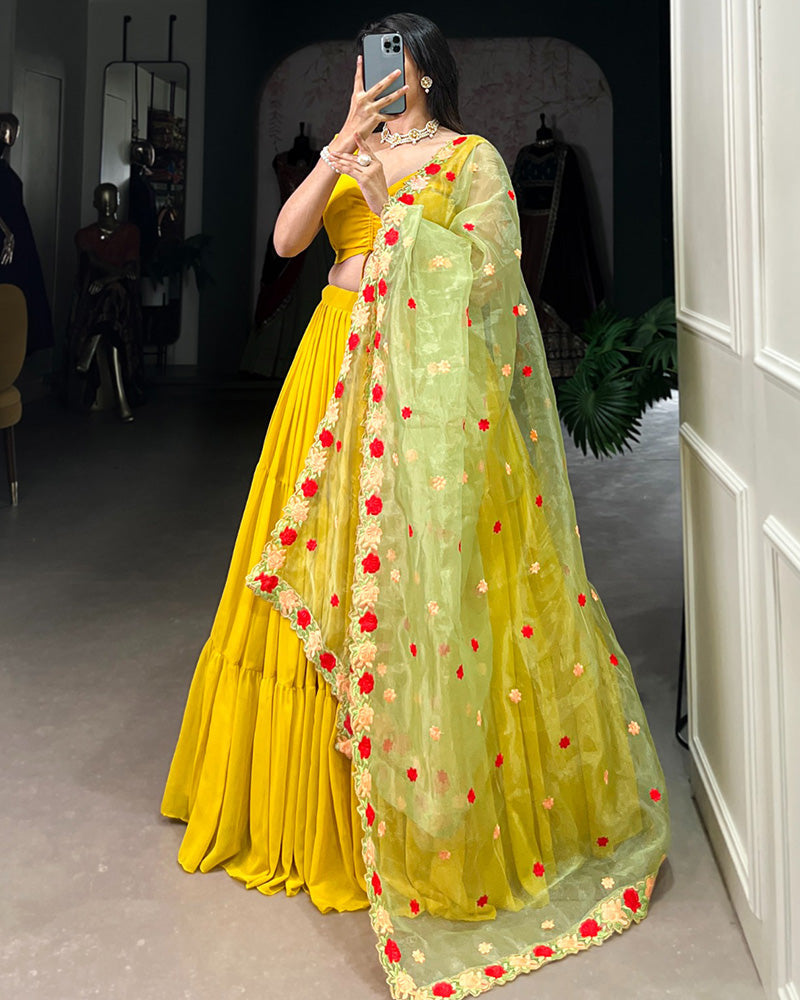 Womenline Mustard Color Georgette Lehenga Choli
