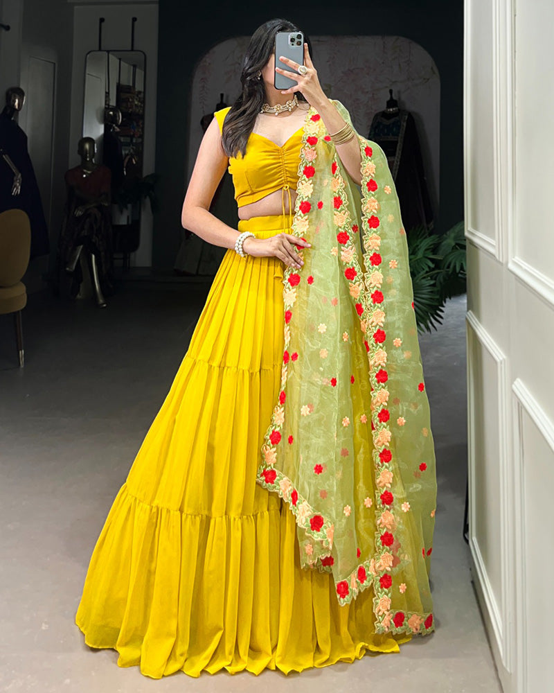 Womenline Mustard Color Georgette Lehenga Choli