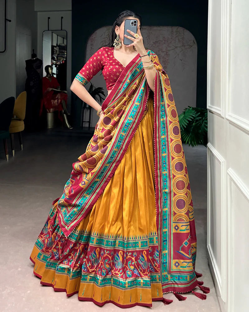 Womenline Mustard Color Tasar Silk Traditional Lehenga Choli