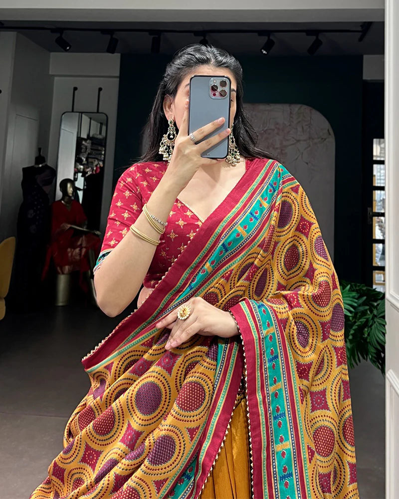 Womenline Mustard Color Tasar Silk Traditional Lehenga Choli