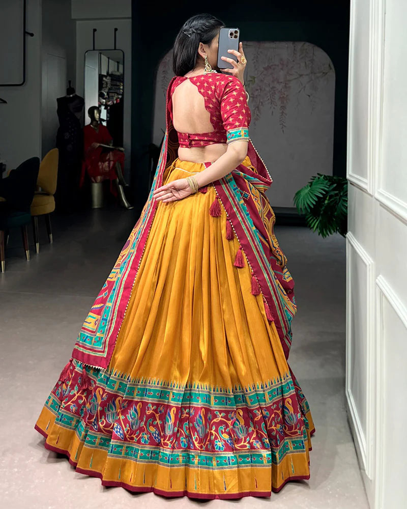 Womenline Mustard Color Tasar Silk Traditional Lehenga Choli