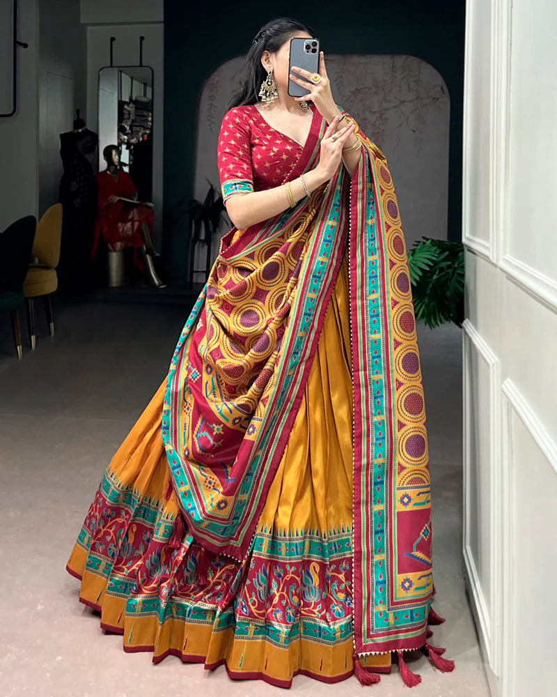 Womenline Mustard Color Tasar Silk Traditional Lehenga Choli