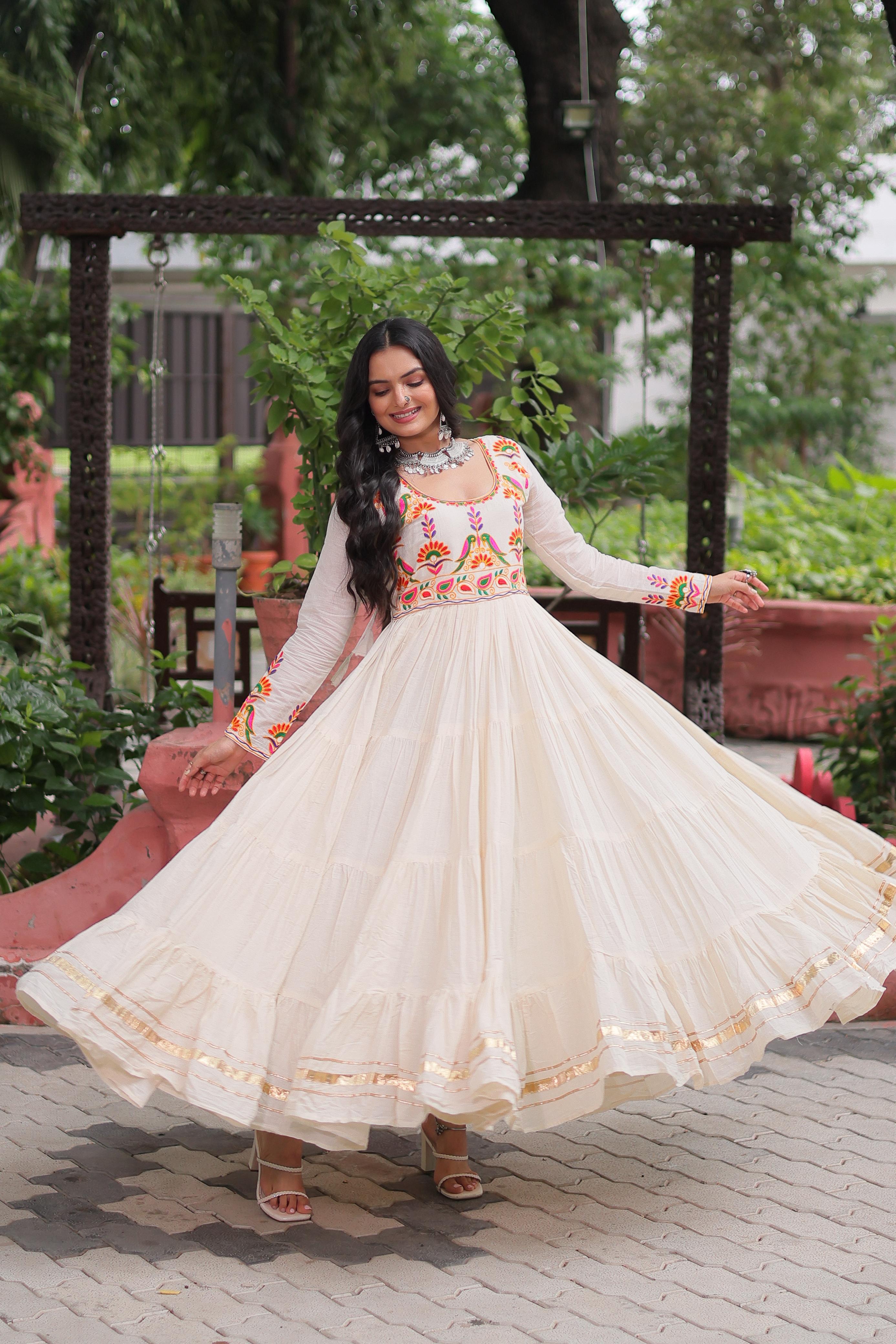 Womenline Off White Color Kora Cotton Navratri Gown