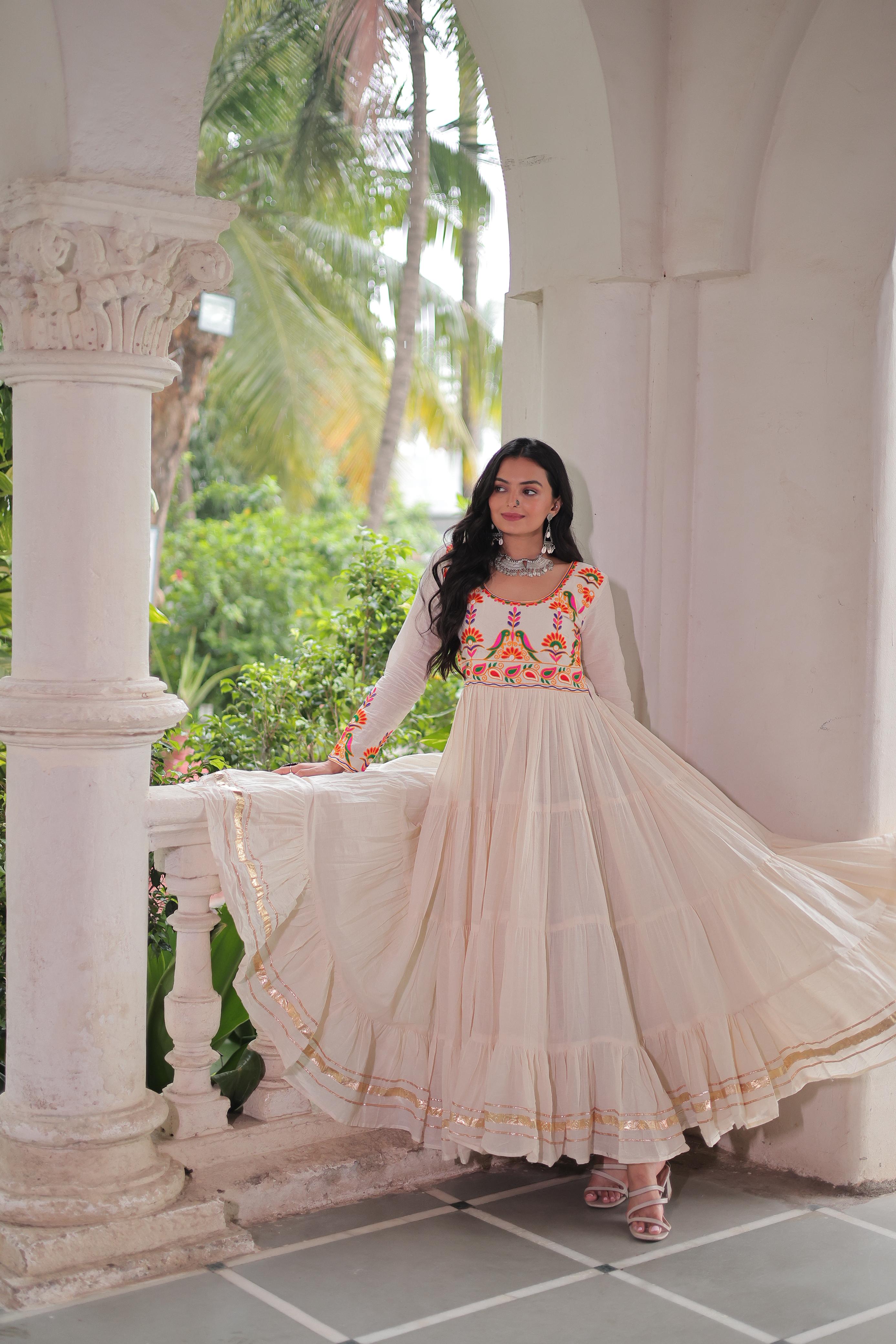 Womenline Off White Color Kora Cotton Navratri Gown