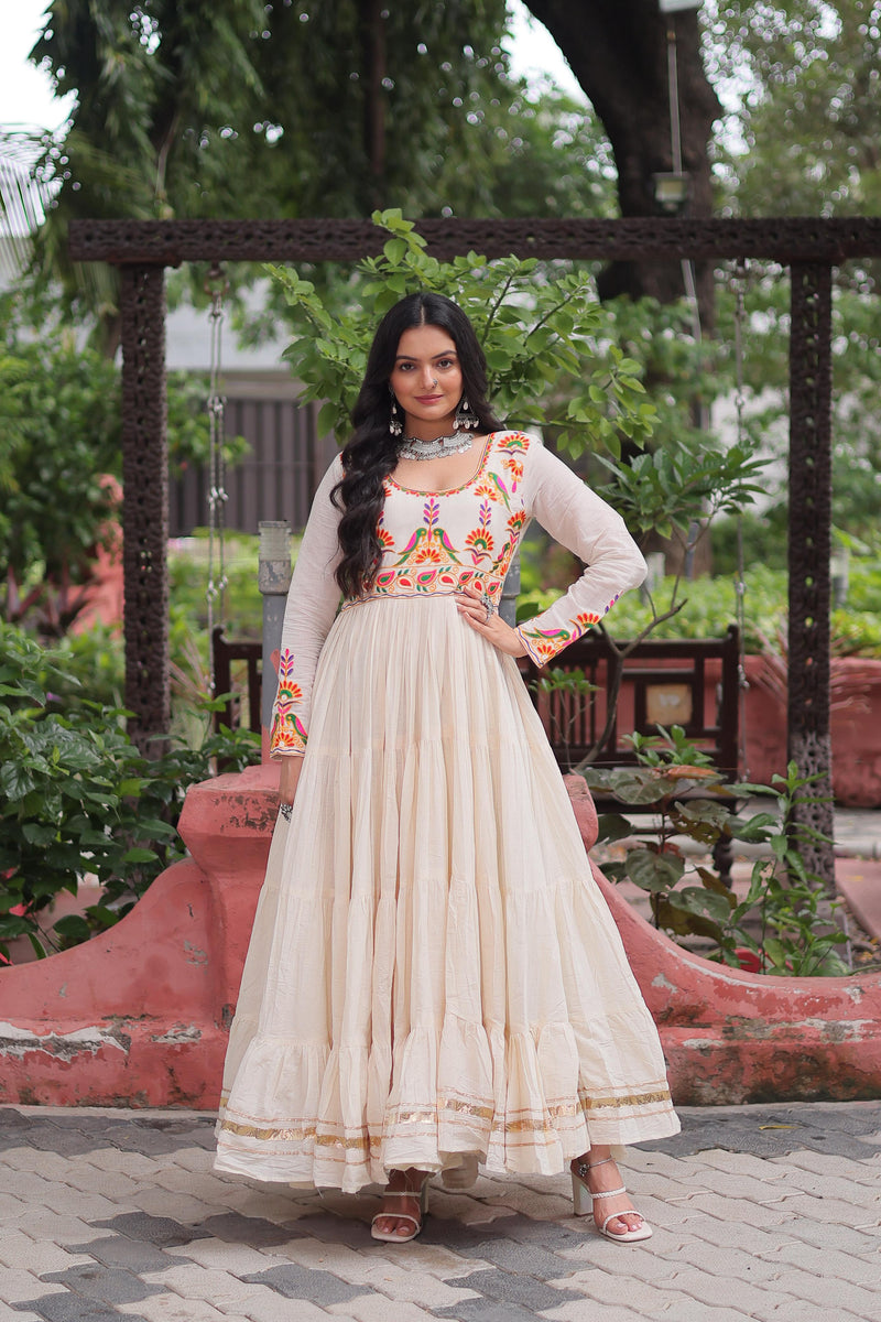 Womenline Off White Color Kora Cotton Navratri Gown