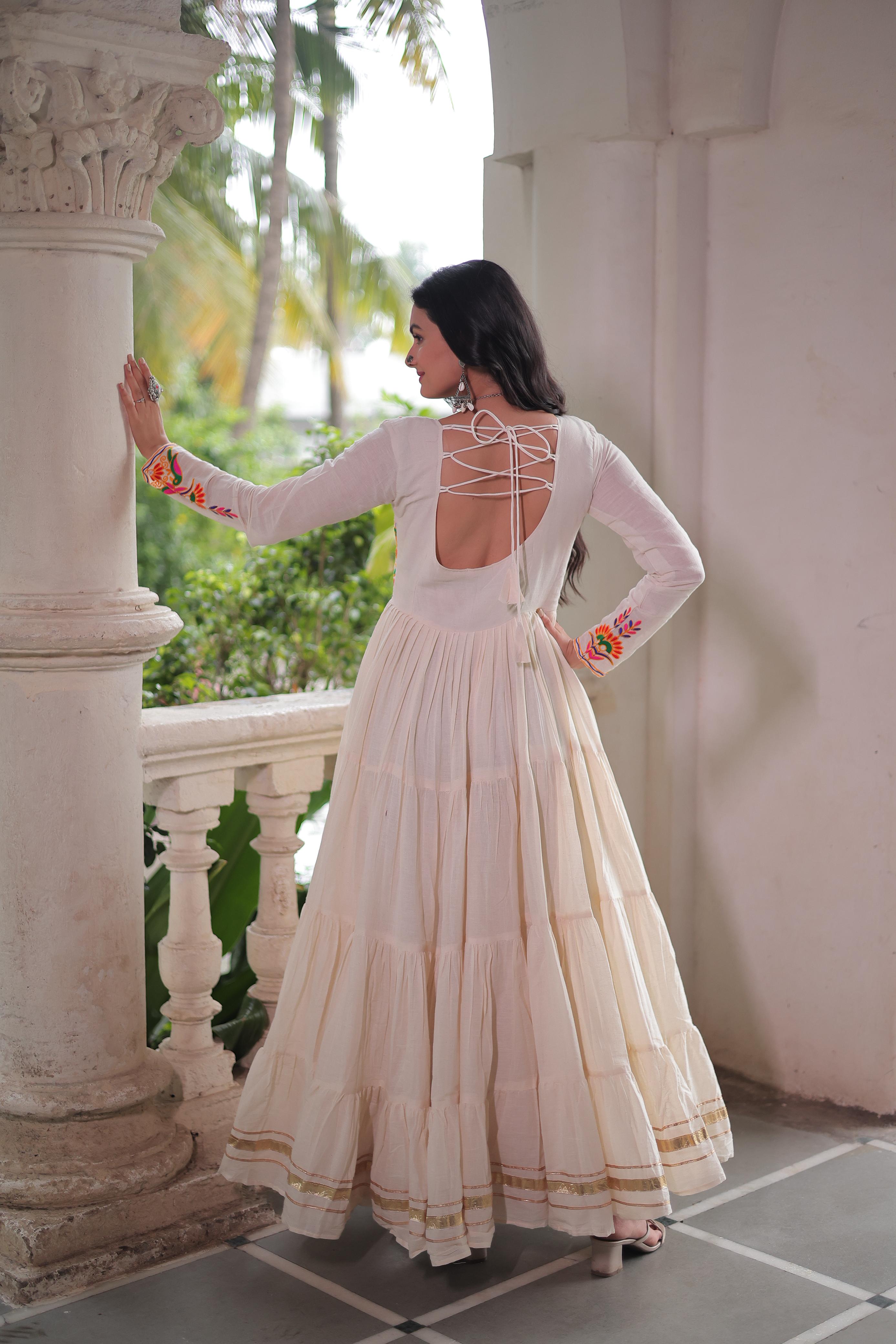Womenline Off White Color Kora Cotton Navratri Gown