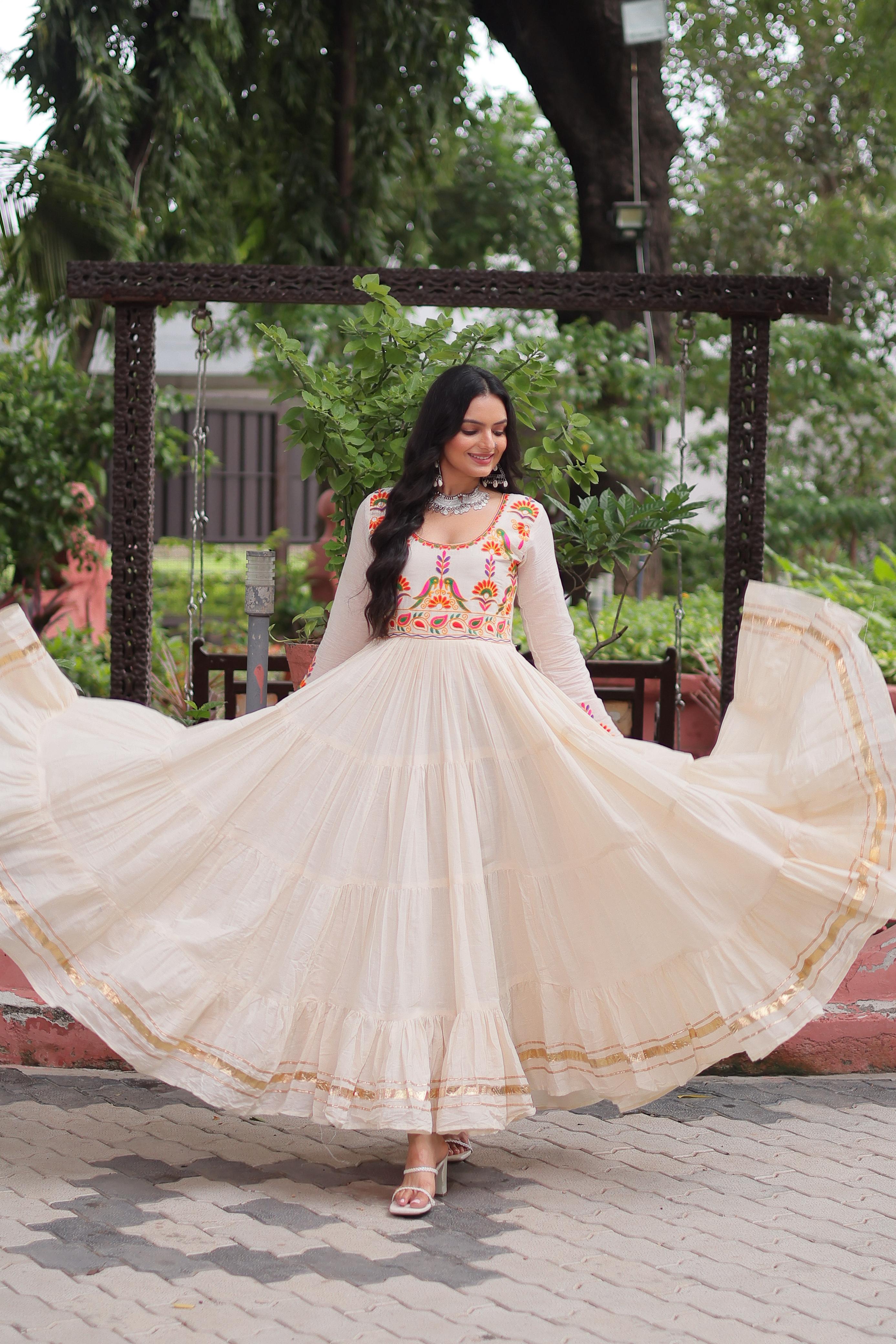 Womenline Off White Color Kora Cotton Navratri Gown