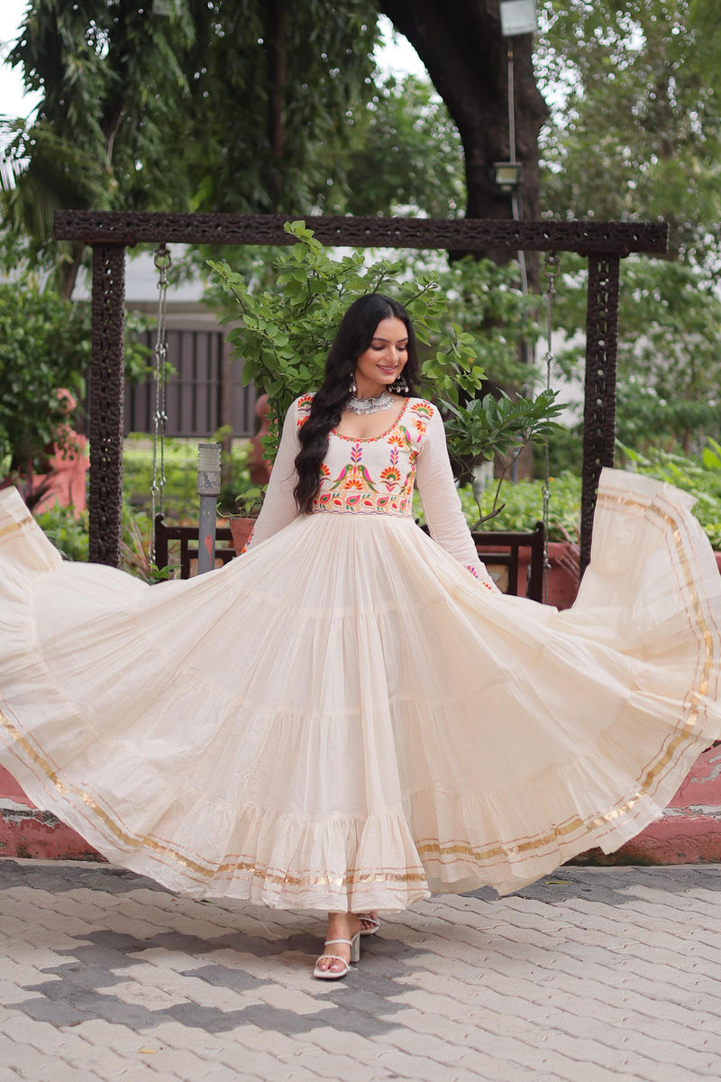 Womenline Off White Color Kora Cotton Navratri Gown