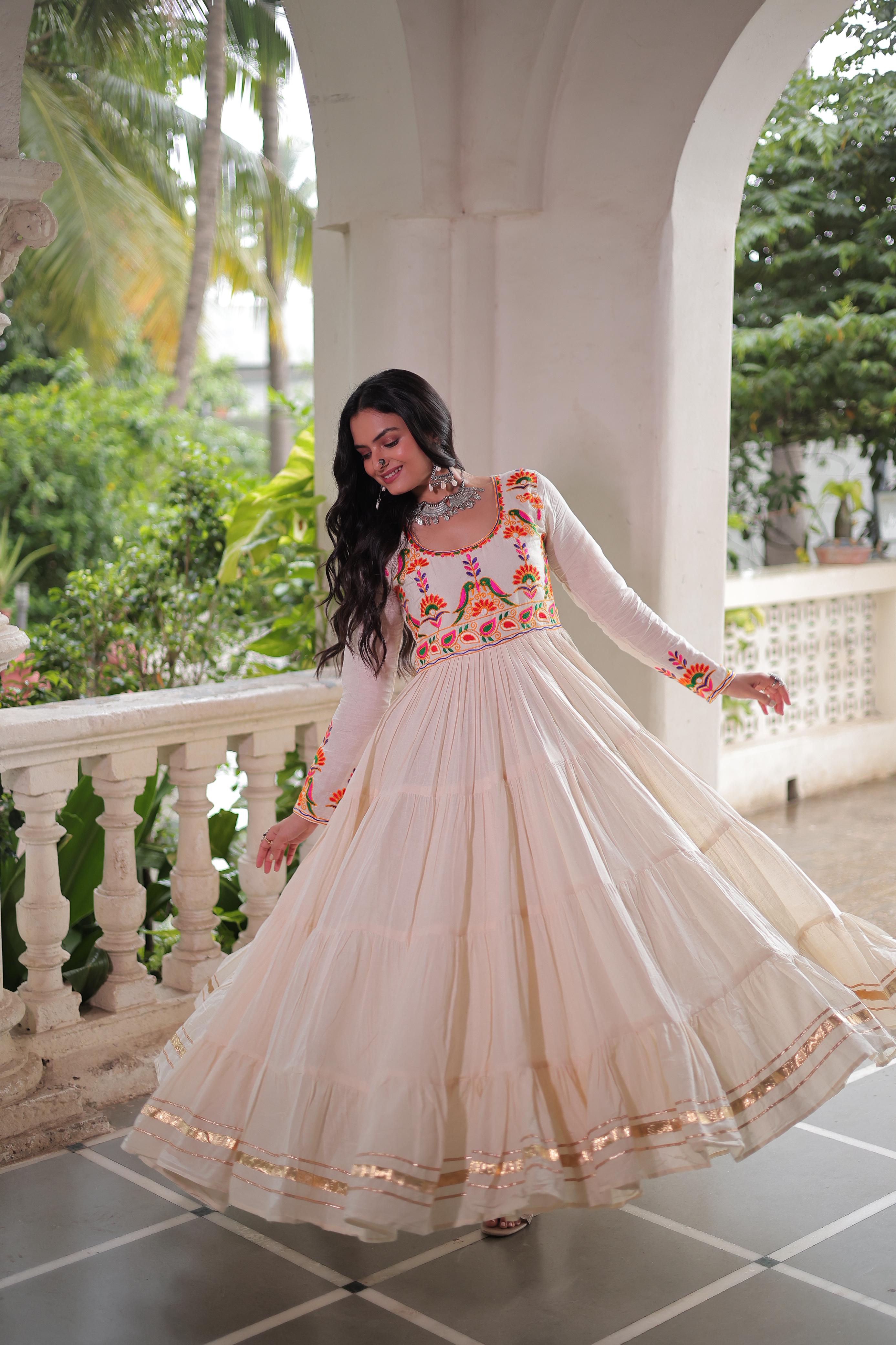 Womenline Off White Color Kora Cotton Navratri Gown