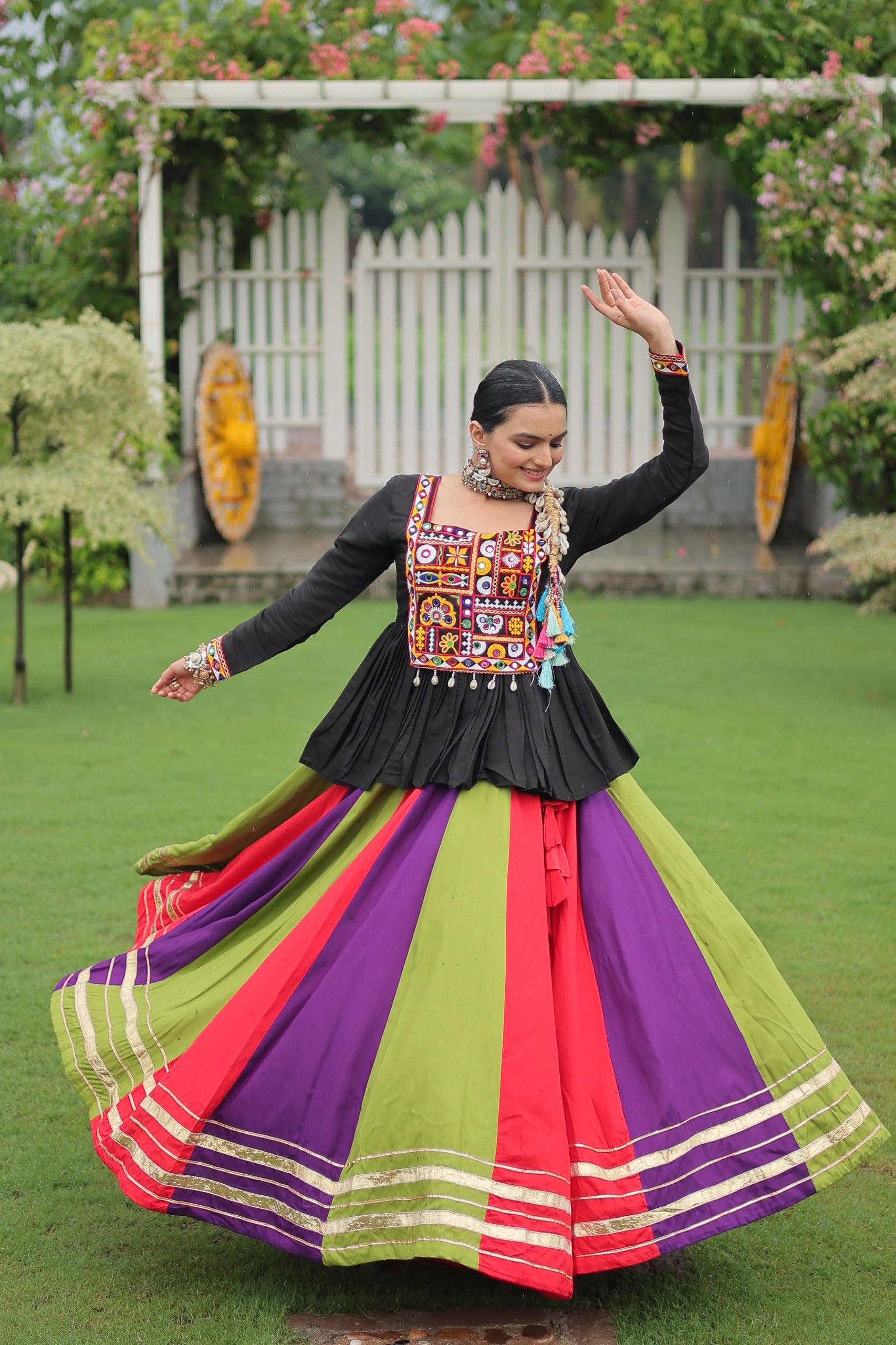 Womenline Orange Wine Color Pure Cotton Navratri Lehenga Choli