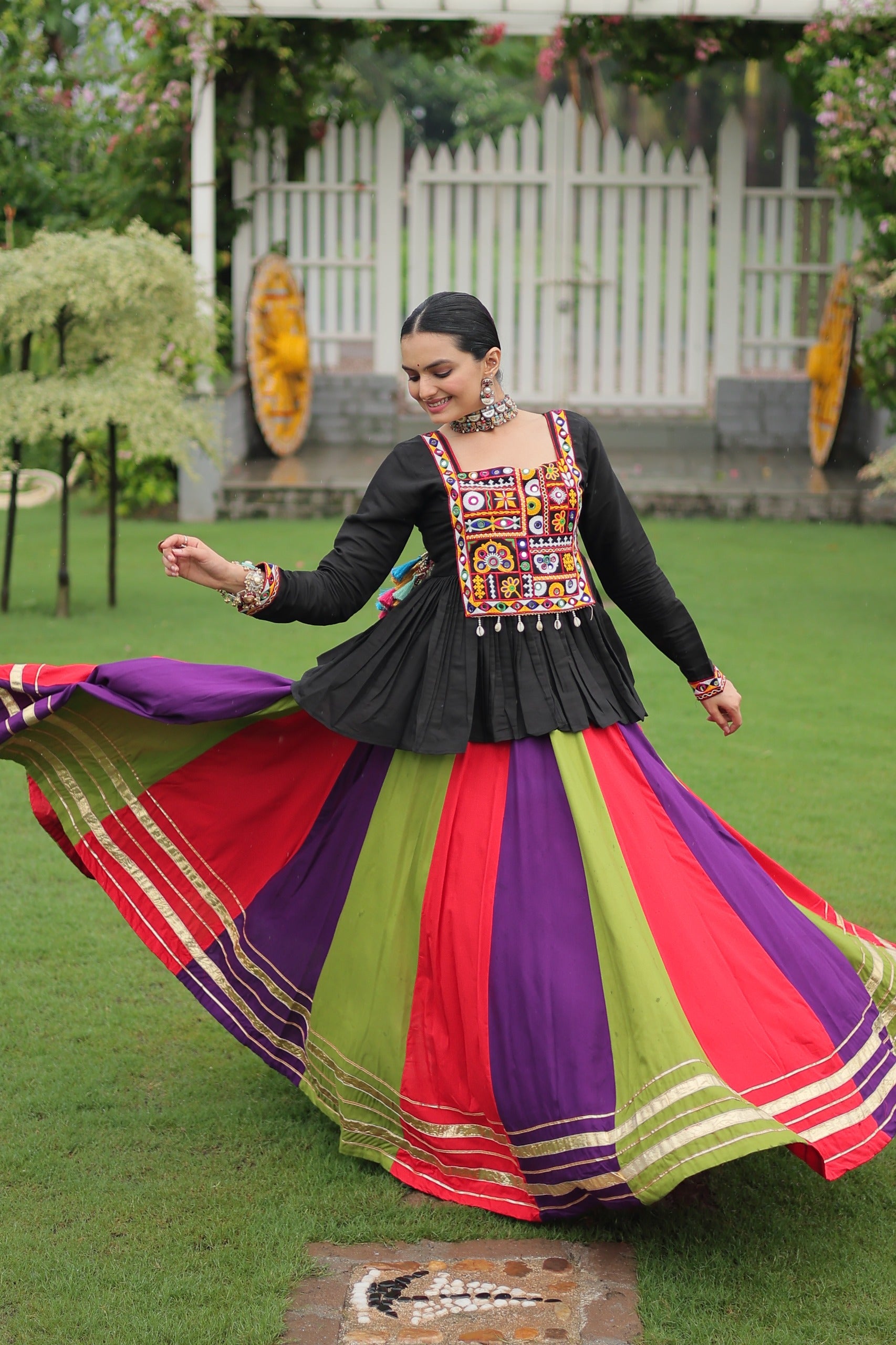 Womenline Orange Wine Color Pure Cotton Navratri Lehenga Choli