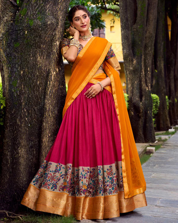 Womenline Pink Color Aastha Silk Printed Half Saree