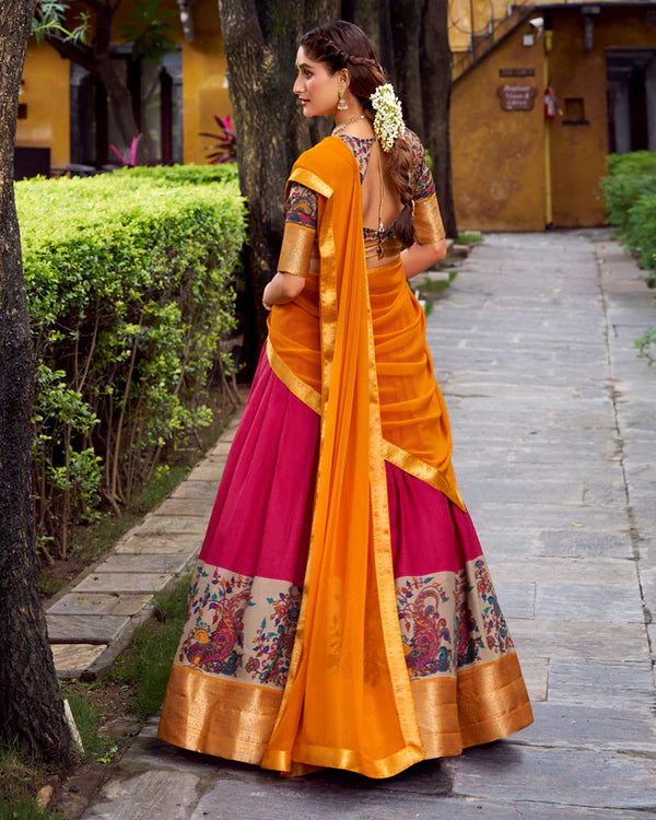 Womenline Pink Color Aastha Silk Printed Half Saree