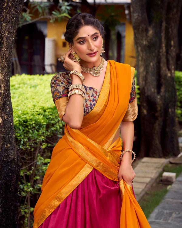 Womenline Pink Color Aastha Silk Printed Half Saree
