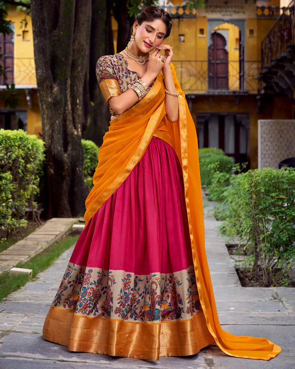 Womenline Pink Color Aastha Silk Printed Half Saree