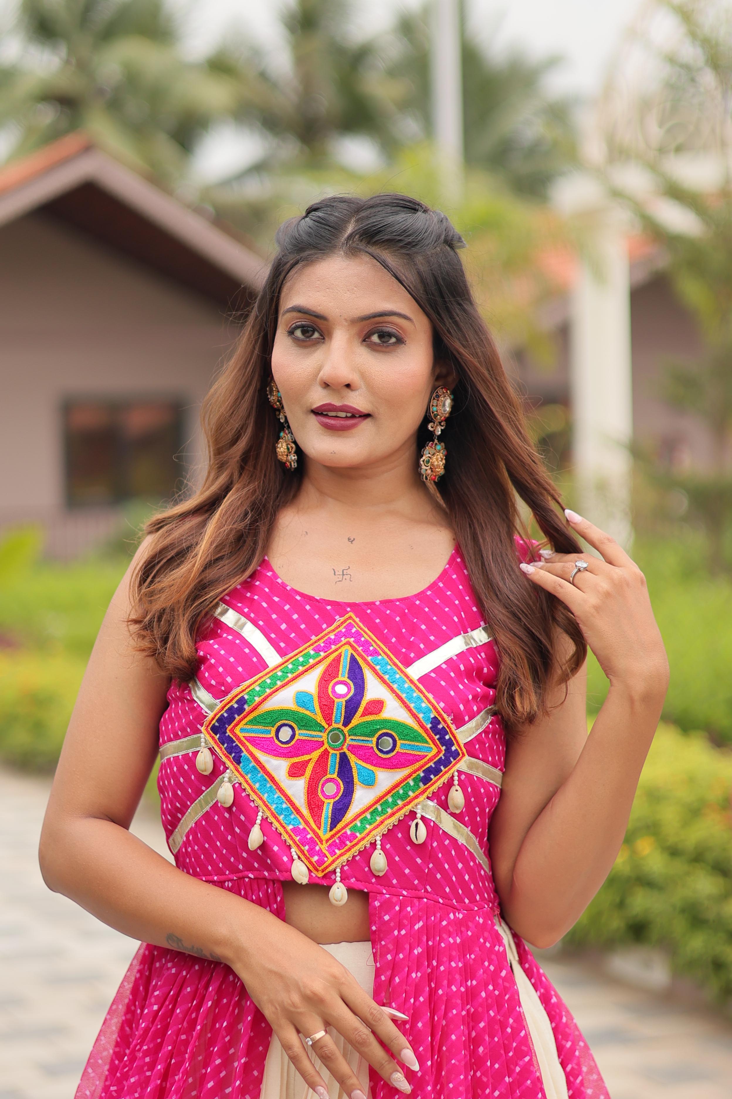 Womenline Pink Color Cotton Navratri Lehenga Choli