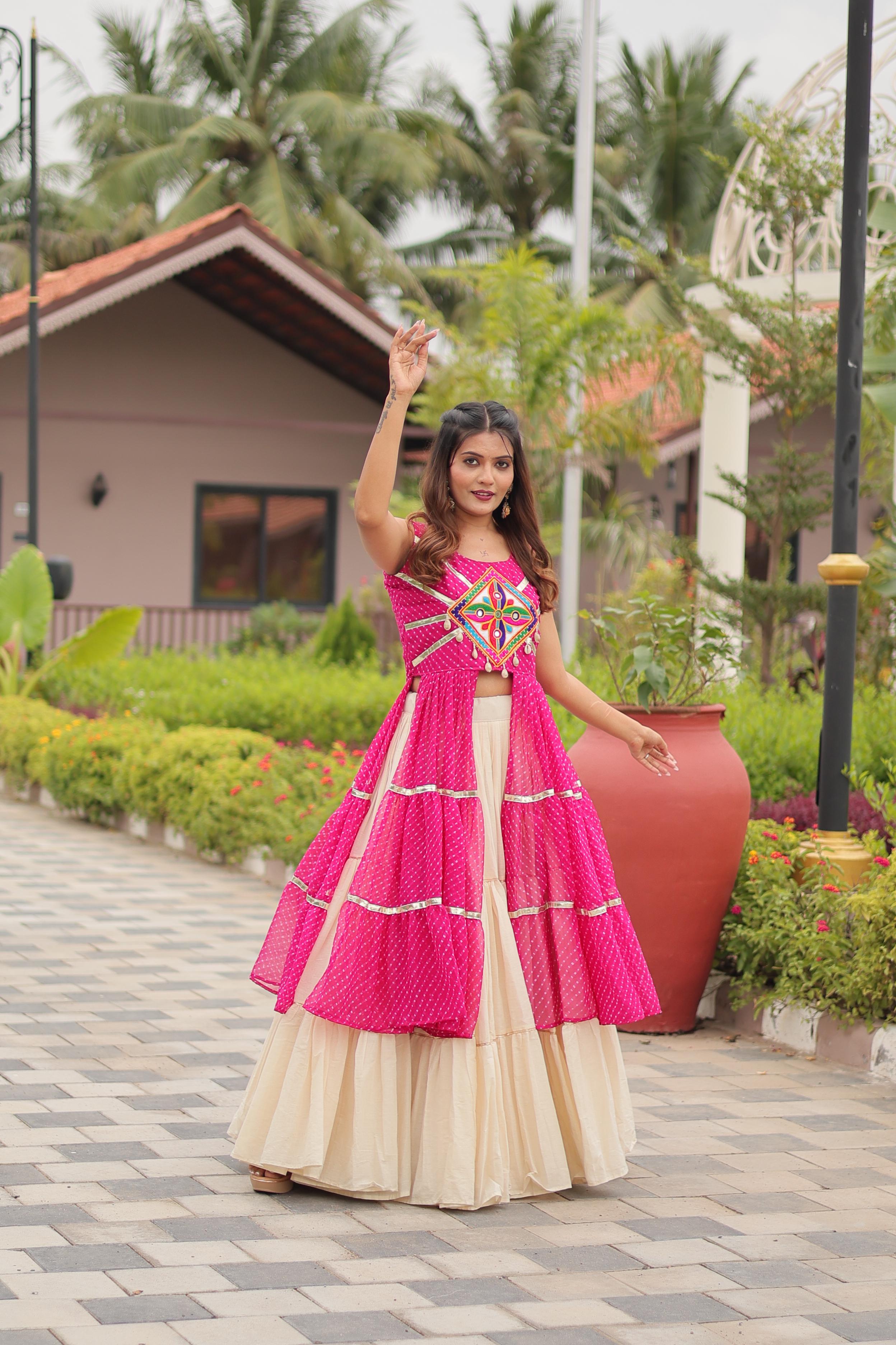 Womenline Pink Color Cotton Navratri Lehenga Choli