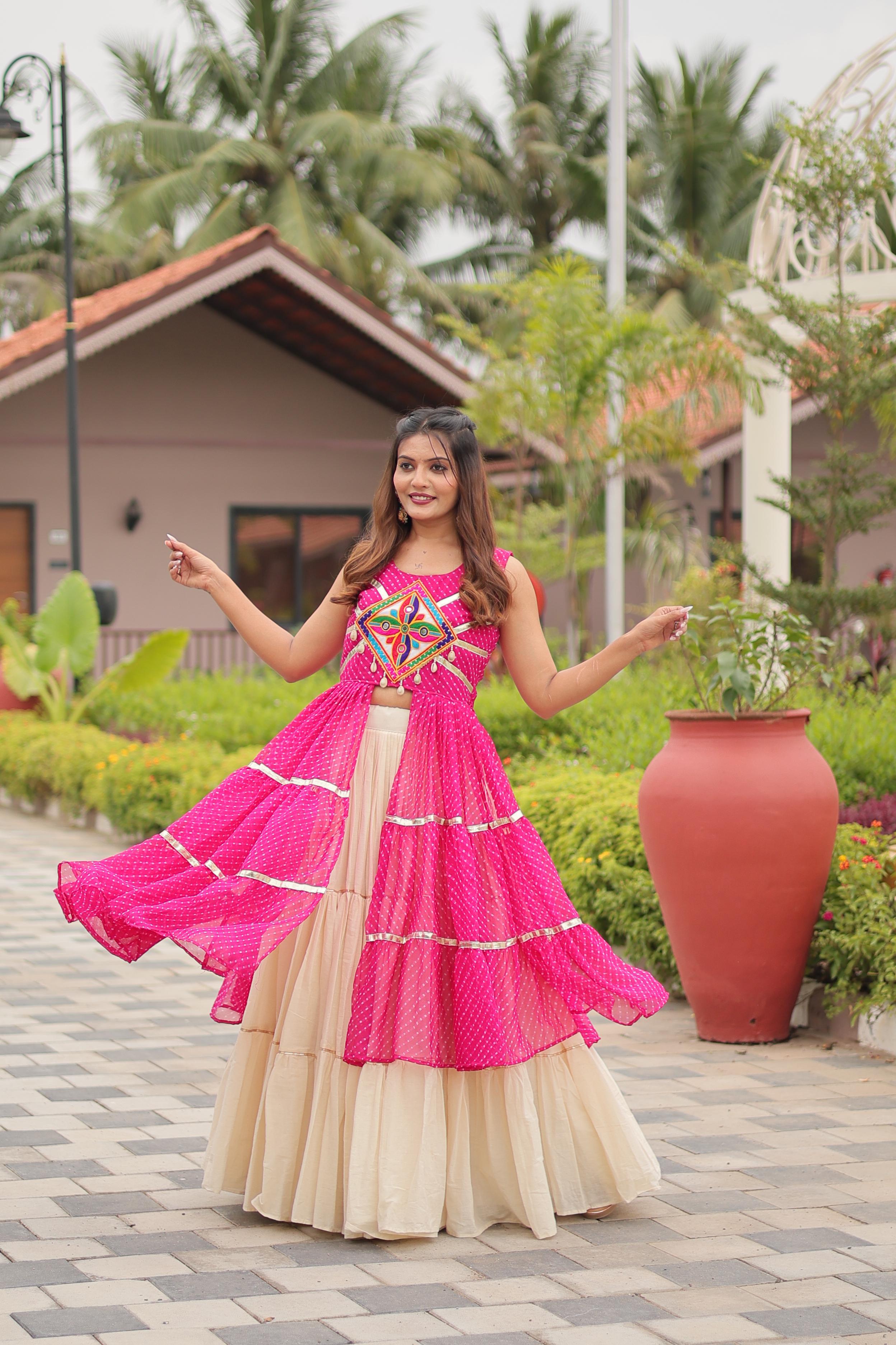 Womenline Pink Color Cotton Navratri Lehenga Choli