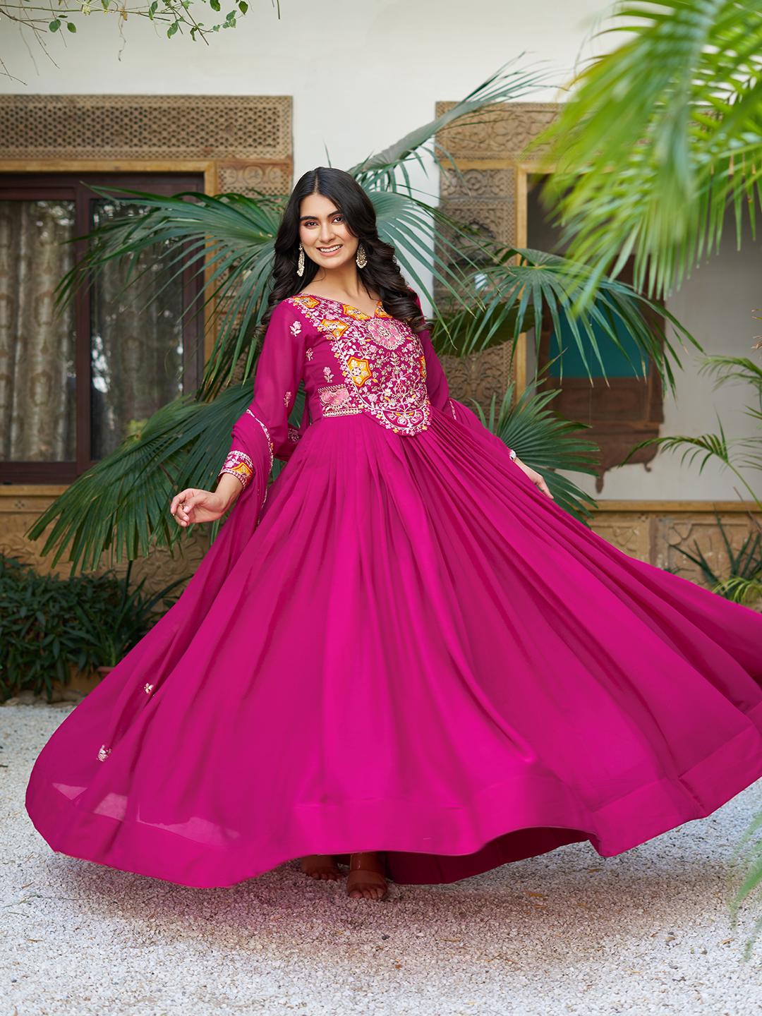 Womenline Pink Color Embroidery Gown
