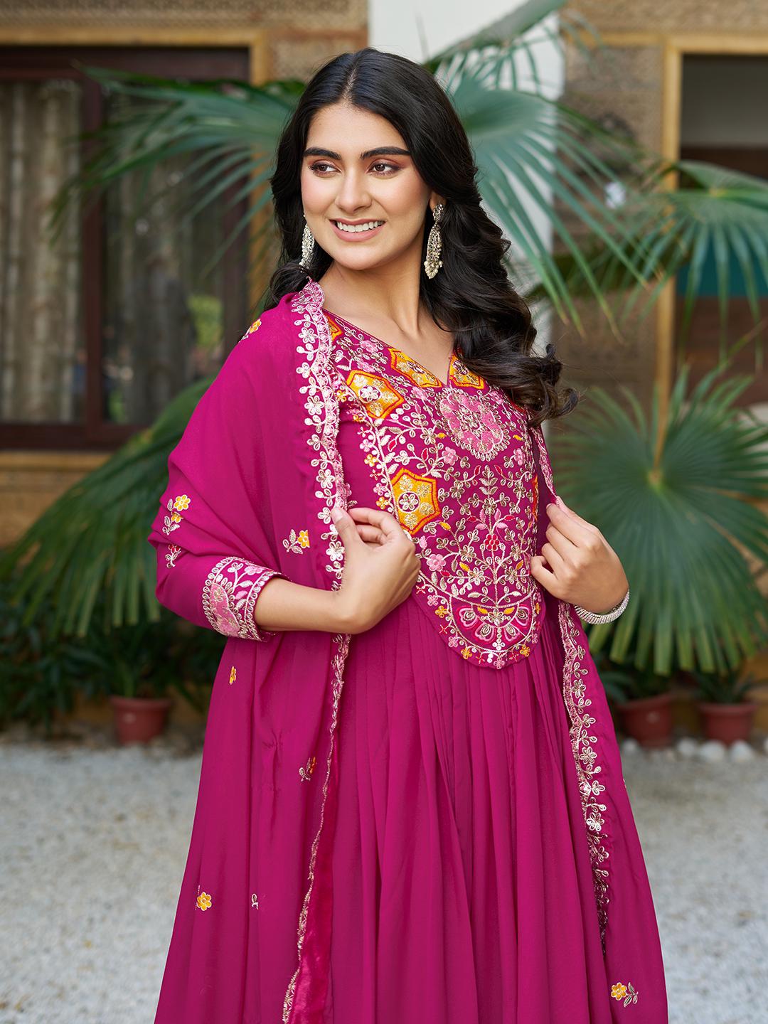 Womenline Pink Color Embroidery Gown
