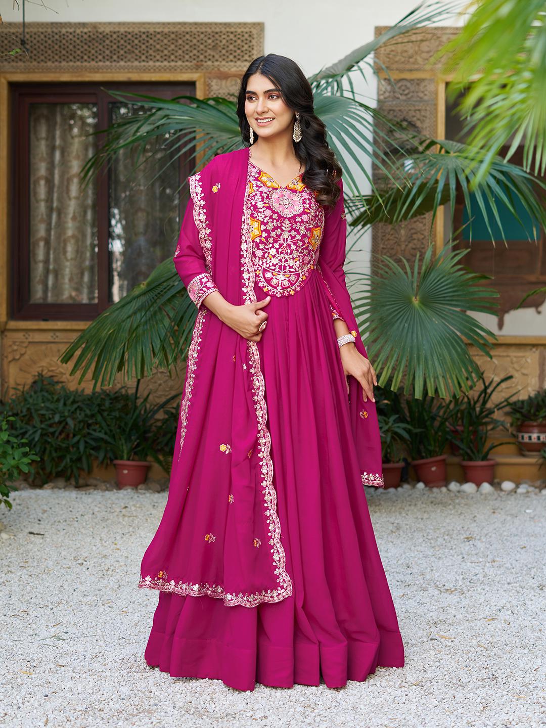 Womenline Pink Color Embroidery Gown