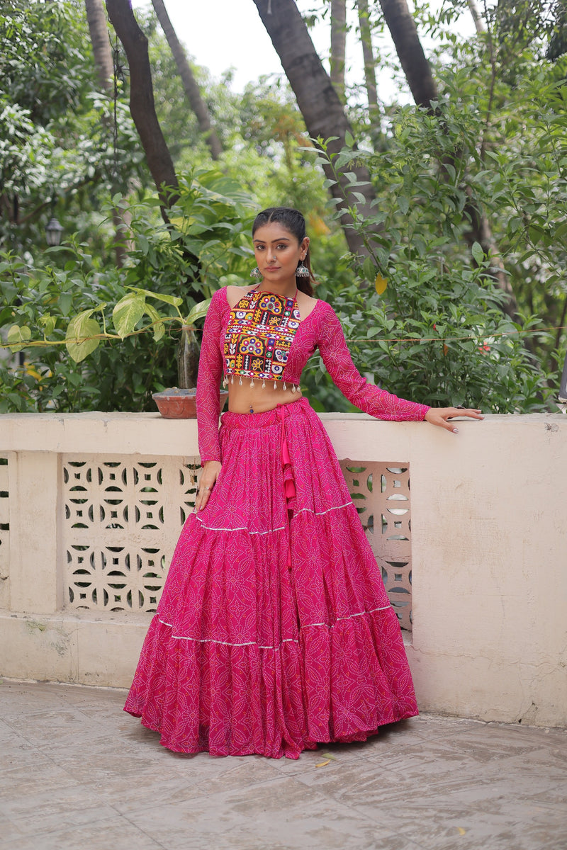 Womenline Pink Color Faux Georgette Navratri Lehenga Choli