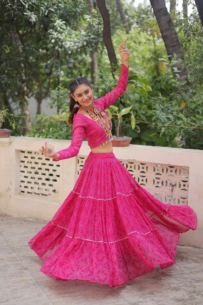 Womenline Pink Color Faux Georgette Navratri Lehenga Choli