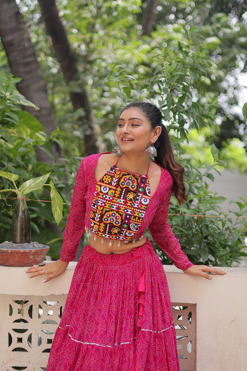 Womenline Pink Color Faux Georgette Navratri Lehenga Choli