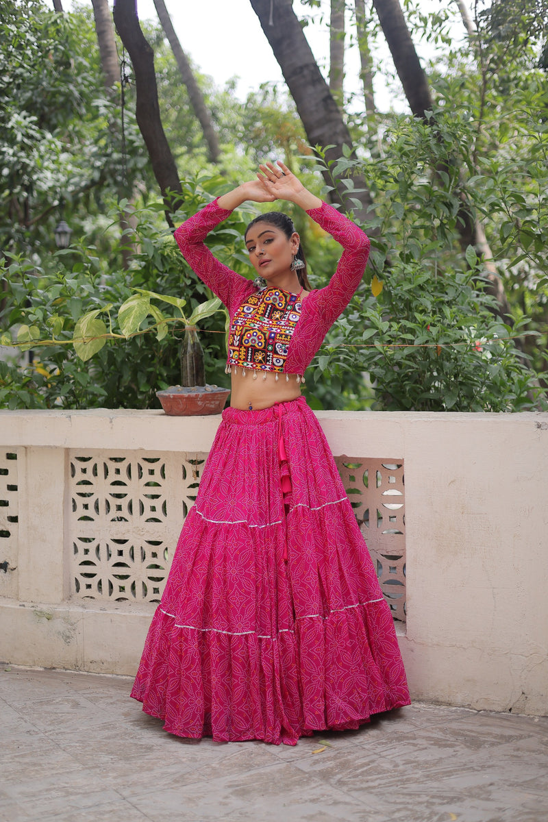 Womenline Pink Color Faux Georgette Navratri Lehenga Choli