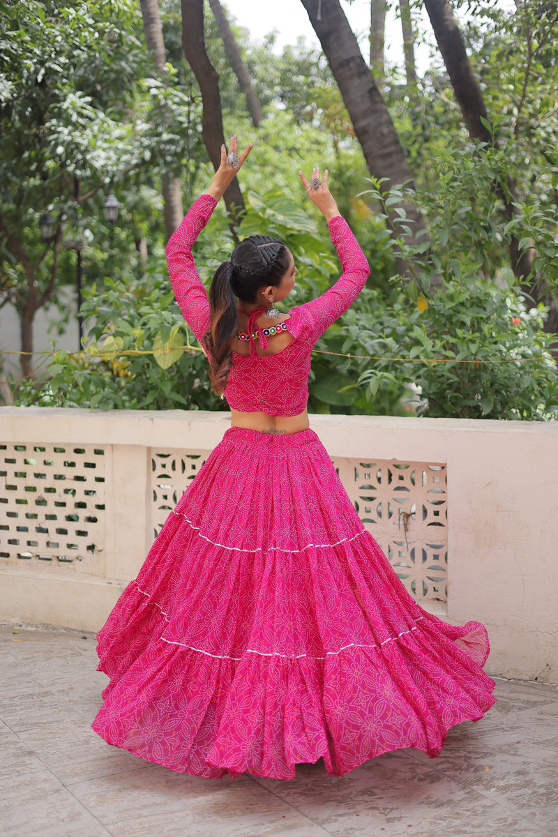 Womenline Pink Color Faux Georgette Navratri Lehenga Choli