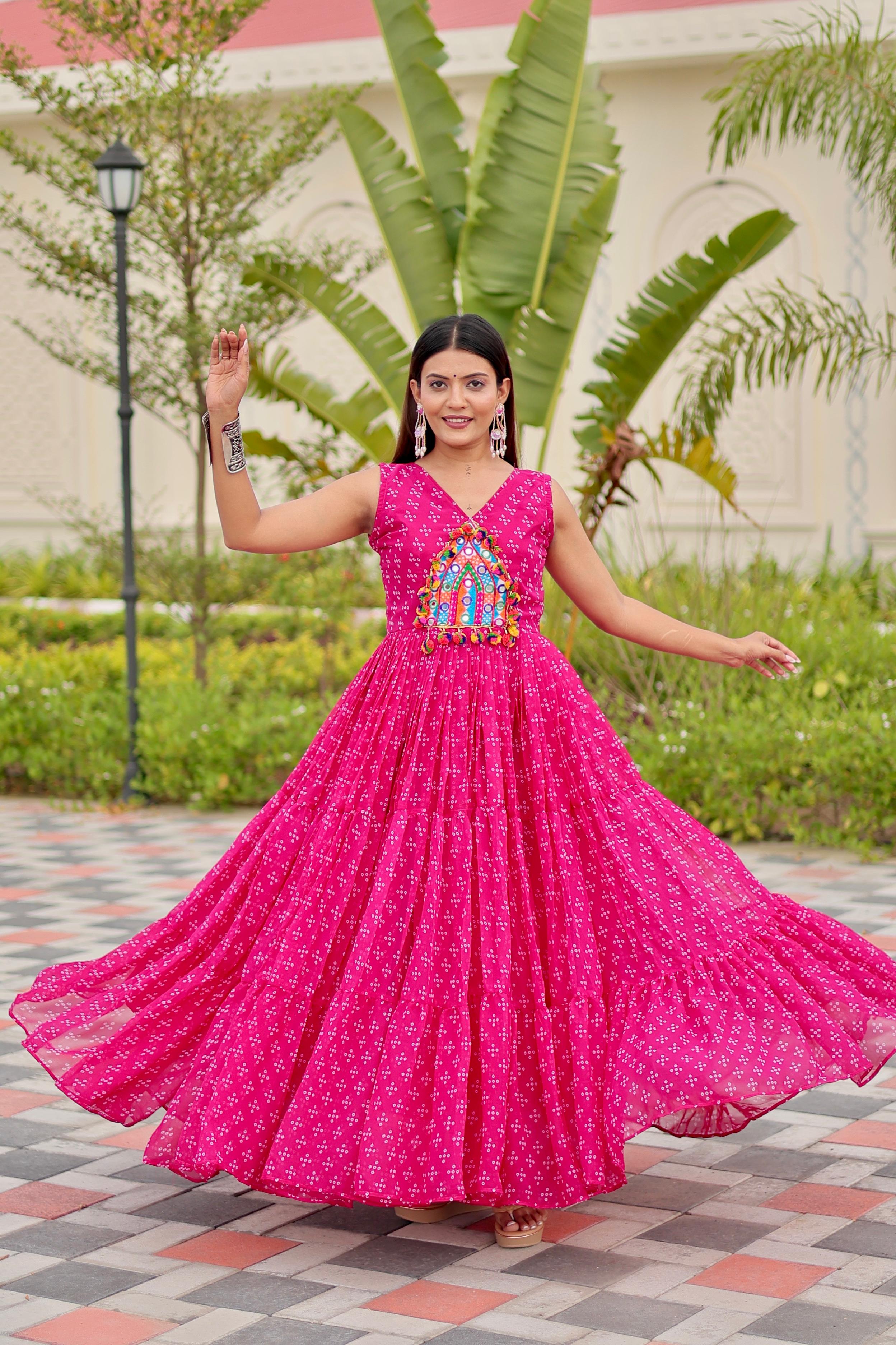 Womenline Pink Color Foux Georgette Navratri Gown