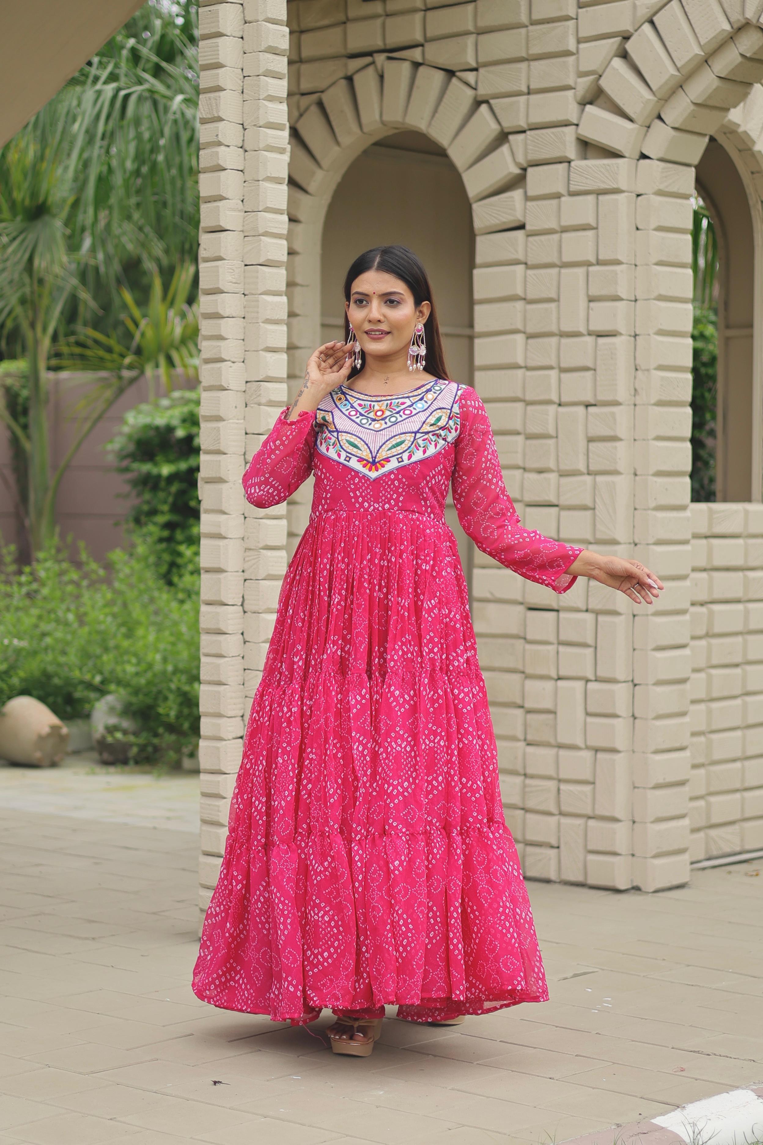 Womenline Pink Color Foux Georgette Navratri Gown