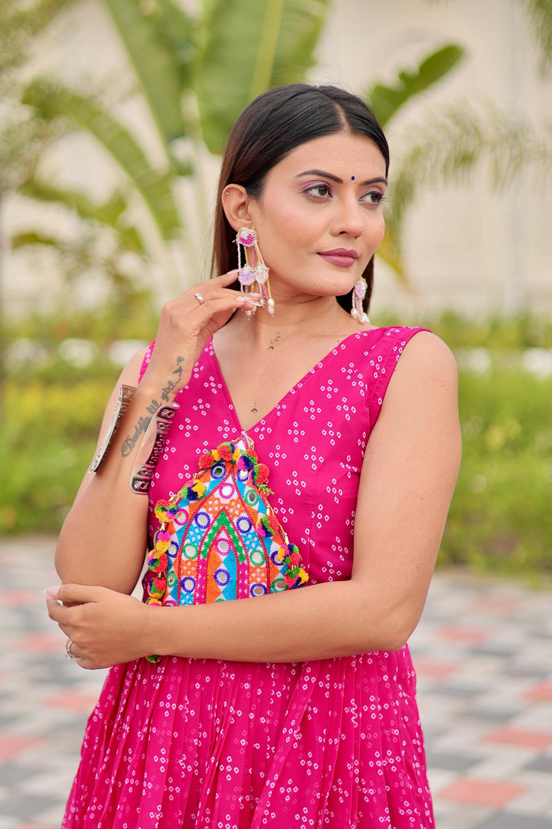 Womenline Pink Color Foux Georgette Navratri Gown