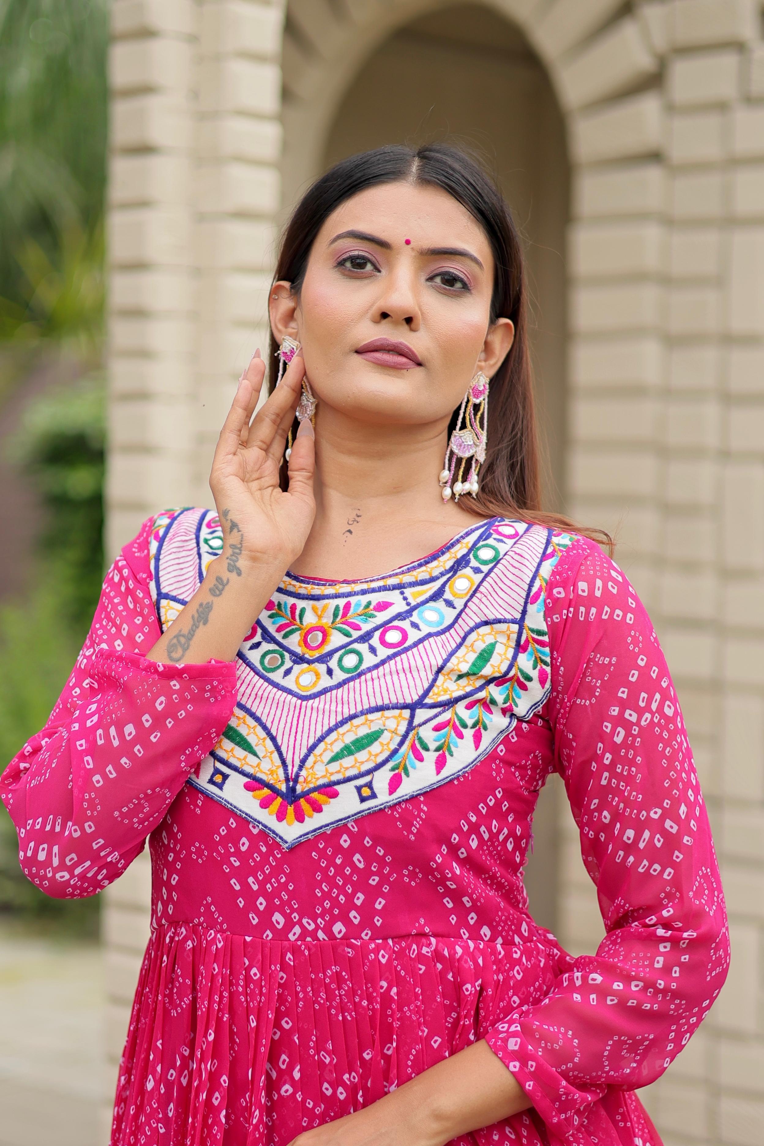 Womenline Pink Color Foux Georgette Navratri Gown