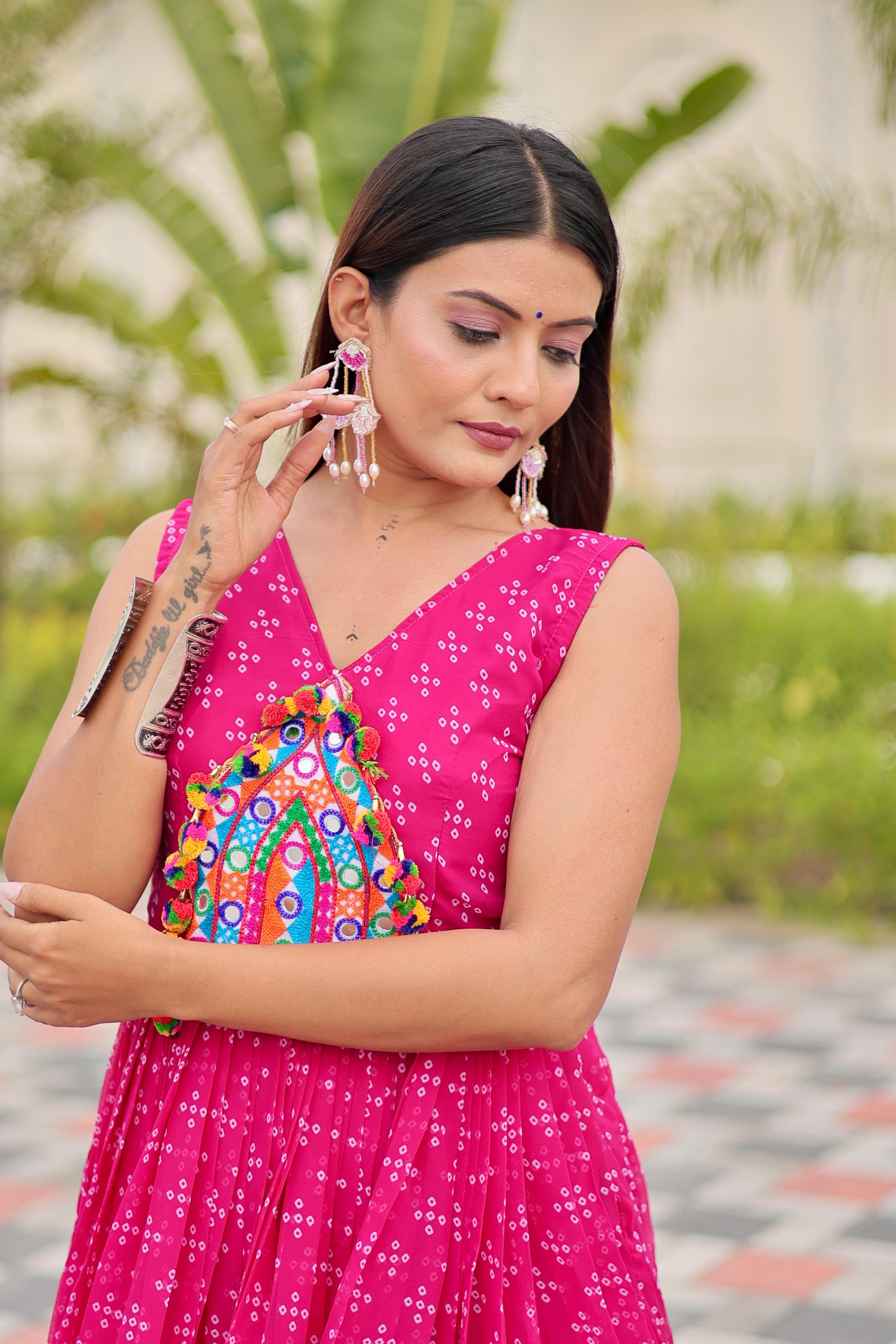 Womenline Pink Color Foux Georgette Navratri Gown