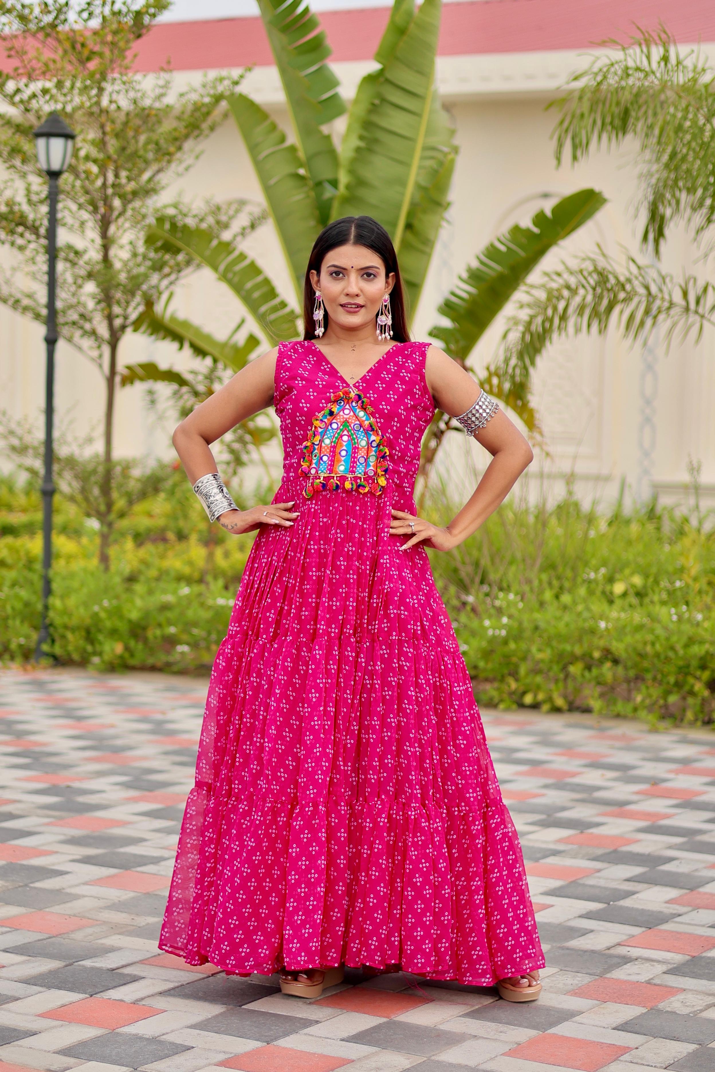 Womenline Pink Color Foux Georgette Navratri Gown