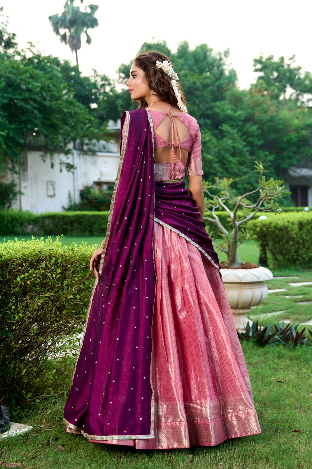 Womenline Pink Color Kanchipuram Lehenga Choli