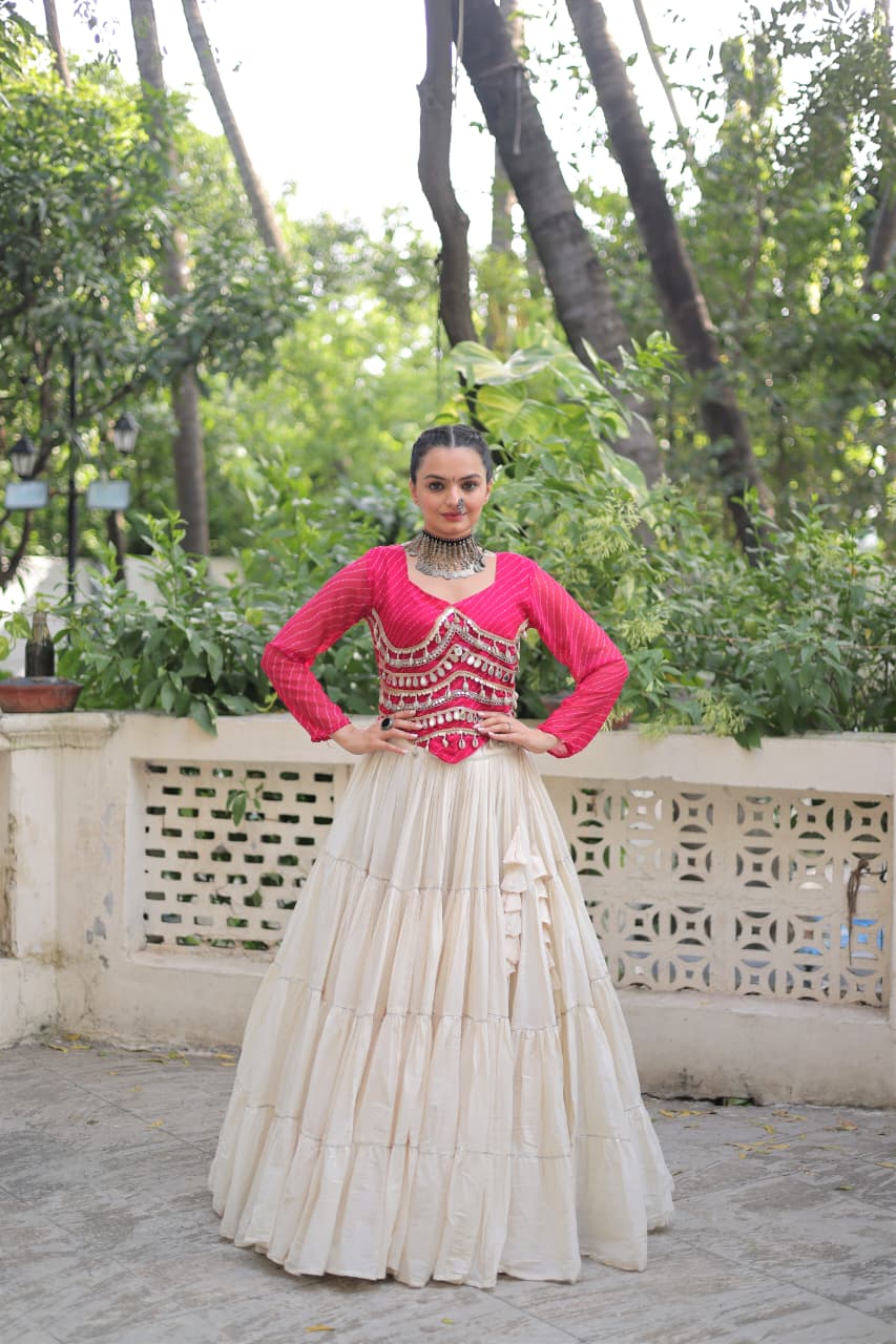 Womenline Pink Color Kora Cotton Navratri Lehenga Choli