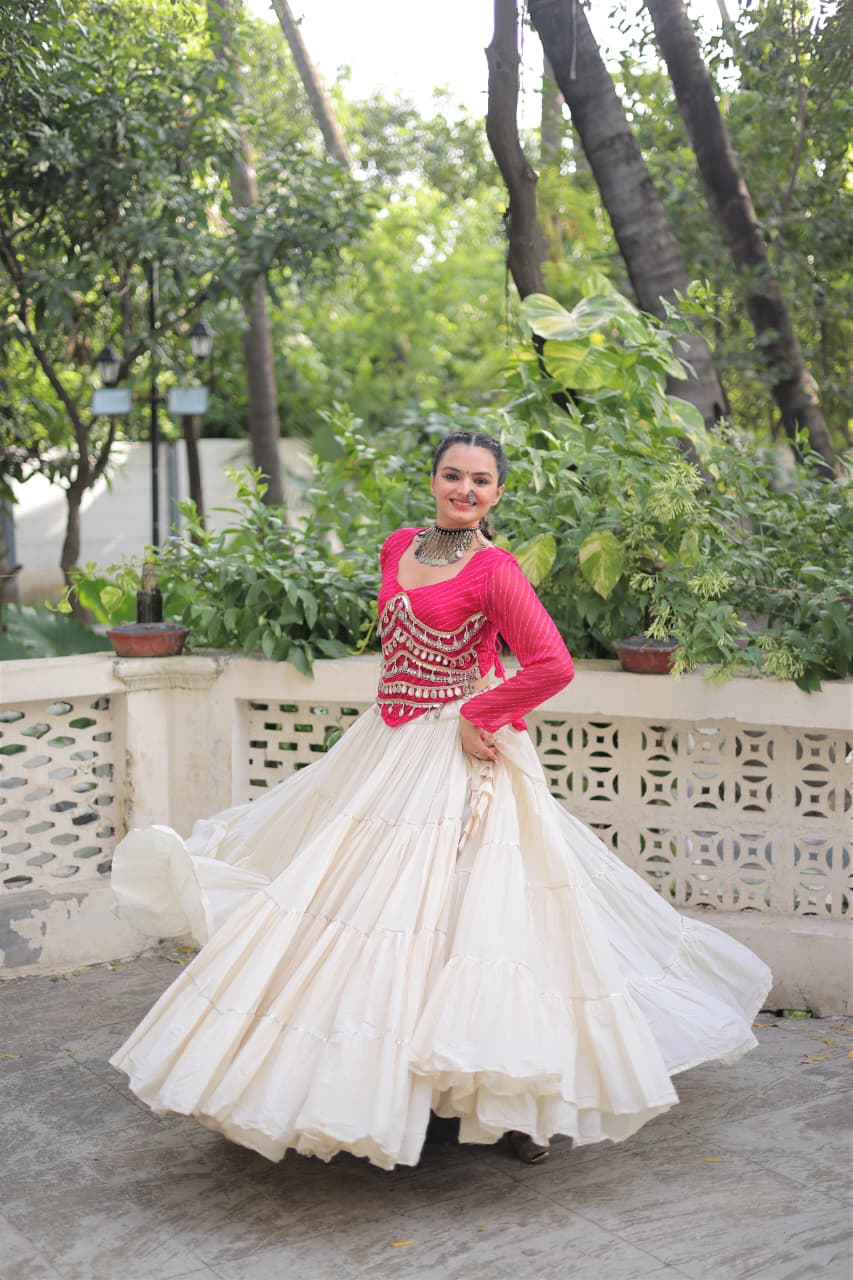 Womenline Pink Color Kora Cotton Navratri Lehenga Choli