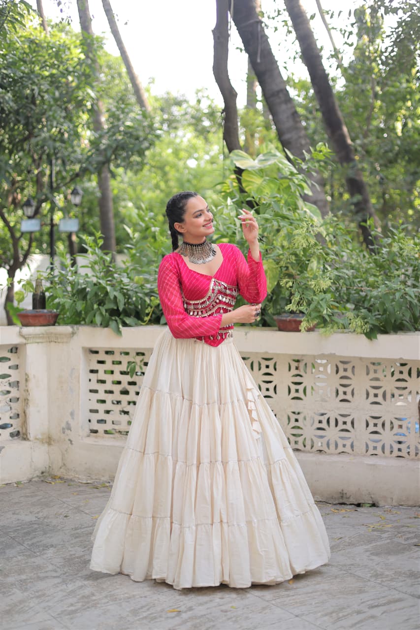 Womenline Pink Color Kora Cotton Navratri Lehenga Choli