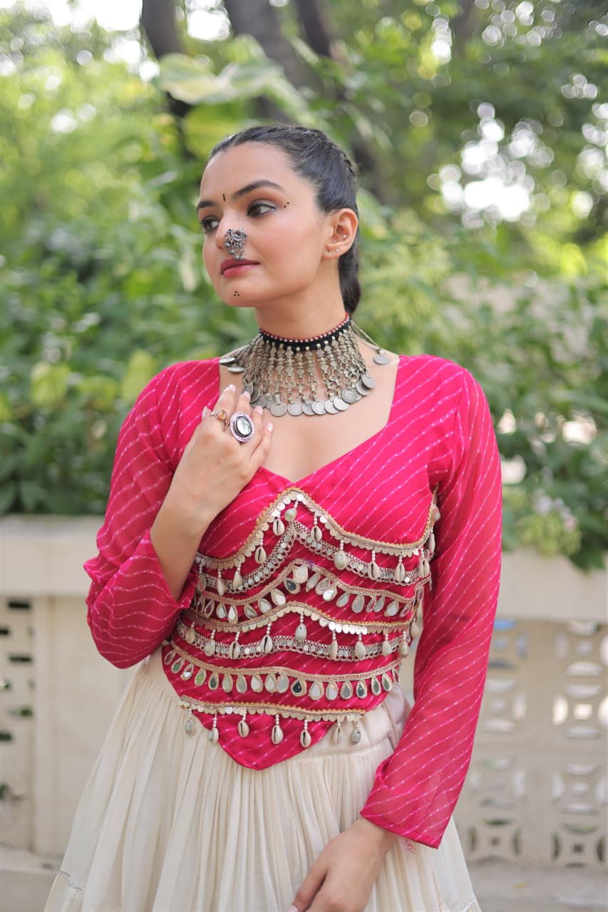 Womenline Pink Color Kora Cotton Navratri Lehenga Choli