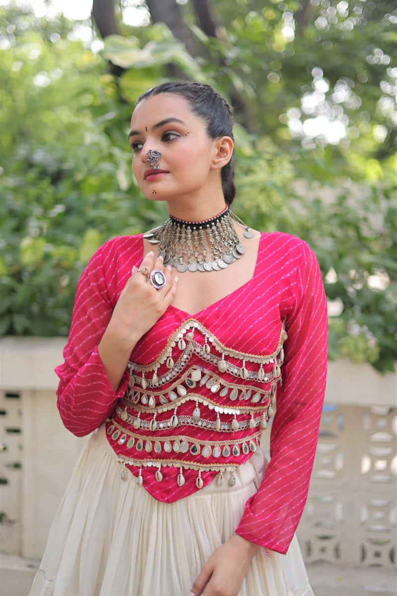Womenline Pink Color Kora Cotton Navratri Lehenga Choli