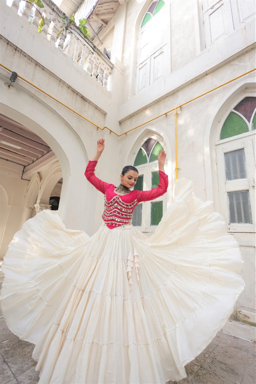 Womenline Pink Color Kora Cotton Navratri Lehenga Choli